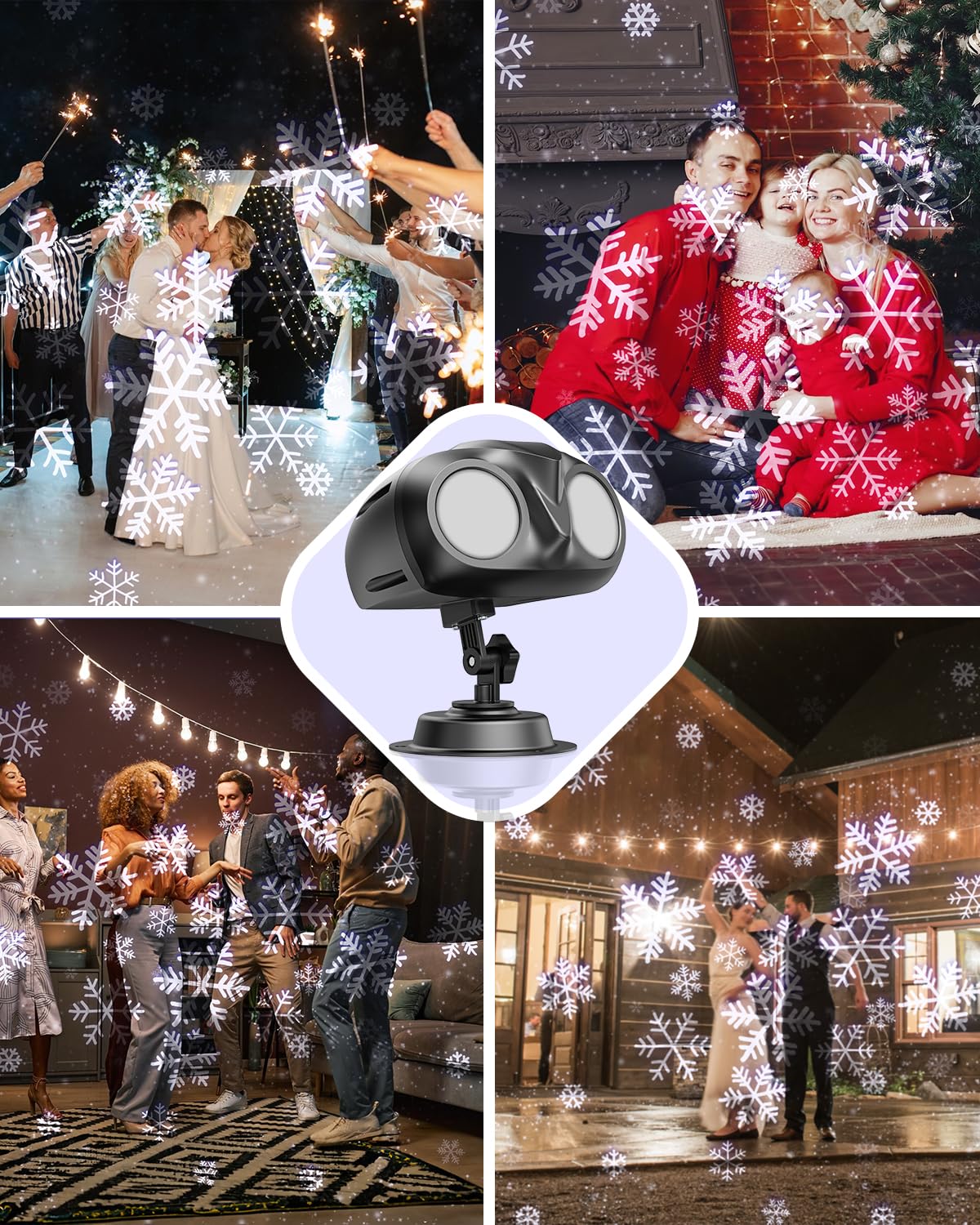 Projecteur de Noël à double tête de flocon de neige avec télécommande, convient pour l'intérieur, le jardin, la terrasse (L)
