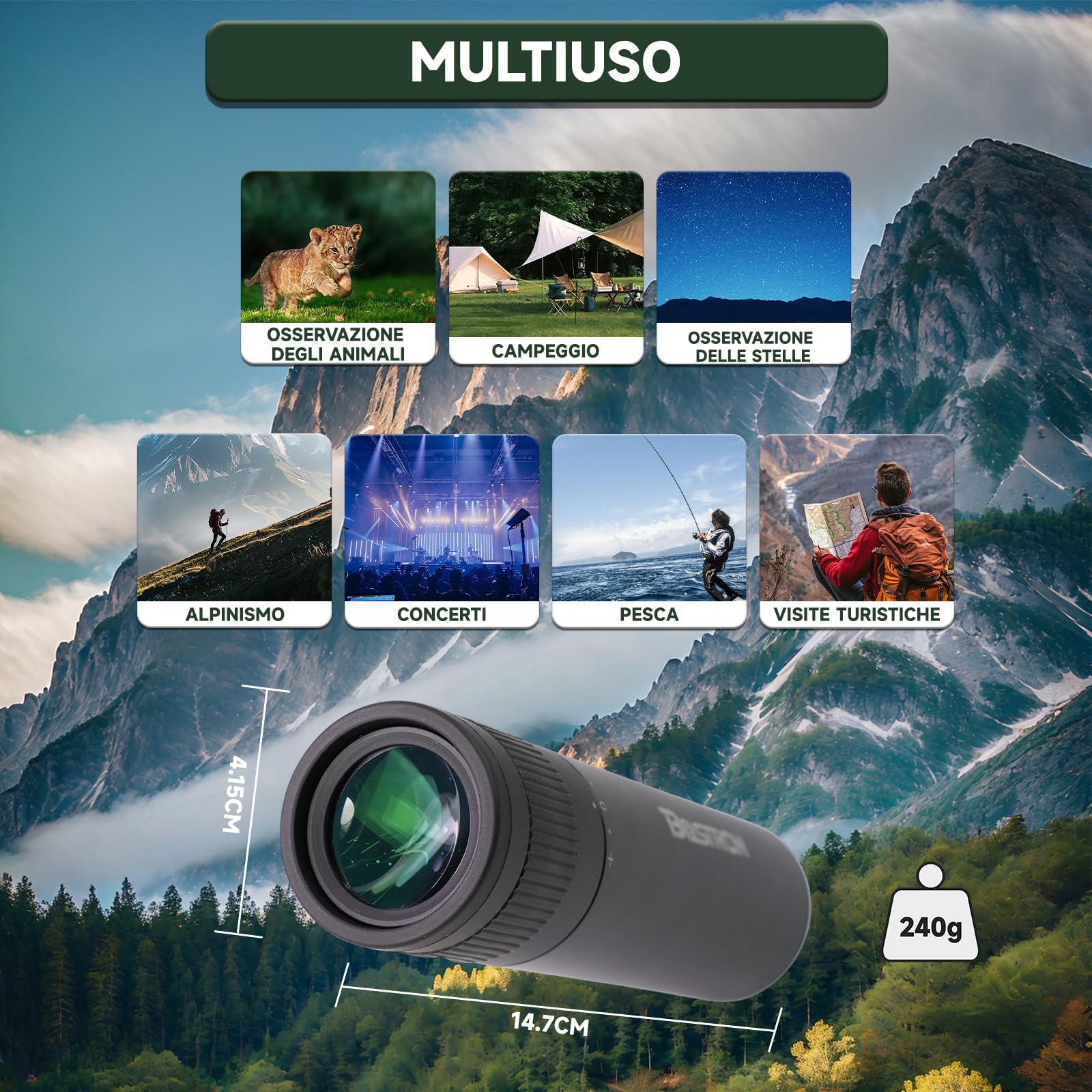Telescopio Monoculare 7 X 32,HD FMC Professionale per natura | Telescopio Monoculare ad Alta Potenza Impermeabile – Compatto per Adulti per Watching Caccia Campeggio,Concerti