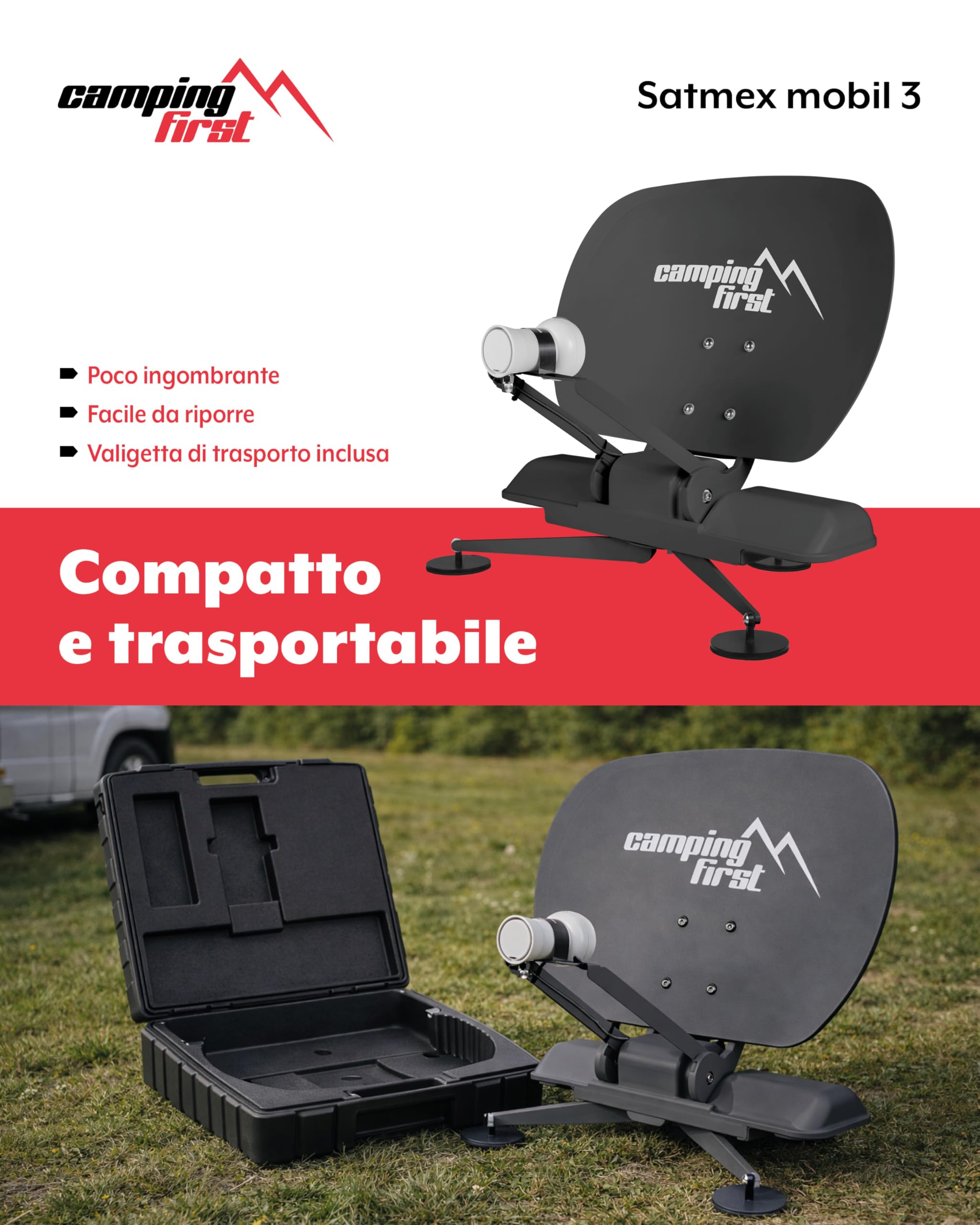 Satmex mobil 3 – Antenna sat mobile automatica – Antracite | Allineamento automatico su Astra 19,2°E, senza alimentazione esterna
