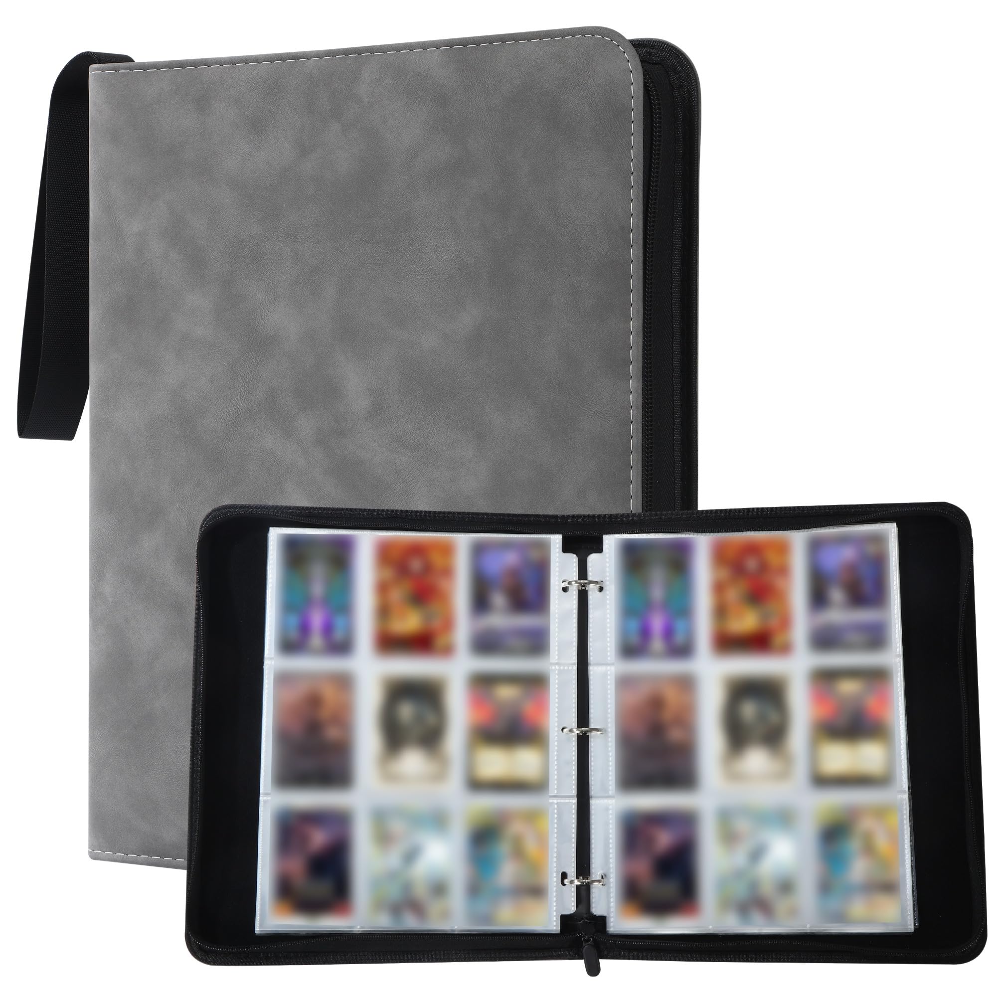 Raccoglitore Carte Magic,Album Porta Carte,Grigio,50 Pagine 900 Raccoglitore di Carte,Design Con Zip,Album per Carte Portatili Per Per la raccolta di giochi, regali e carte sportive