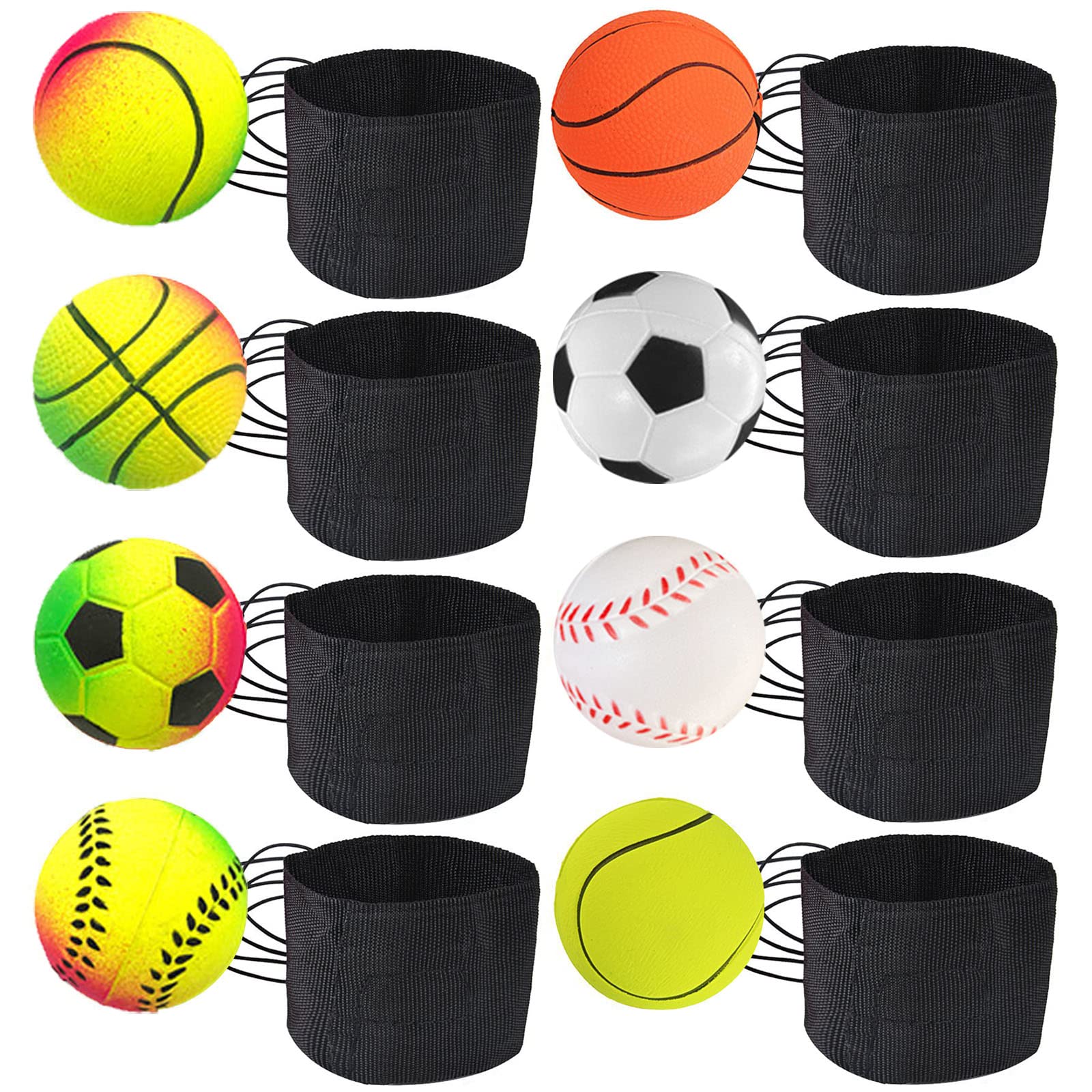 DBAILY Wrist Band Ball, 8PCS Bouncy Wrist Band Ball Rubber Safety With Bracelet And Rope Leisure Elasticity Portable For Child Aldult Exercise Sports Outdoor Play Game