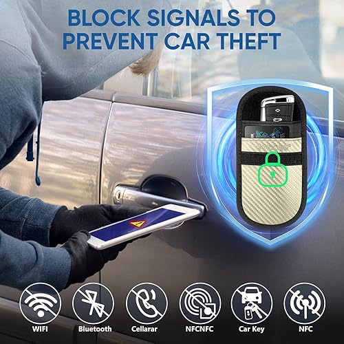 Vista 114 de TICONN Faraday - 2 bolsas para llavero, protector de jaula Faraday de 3.5 x 5.0 pulgadas, bloqueo de señal RFID para automóvil, bolsa antirrobo Negro