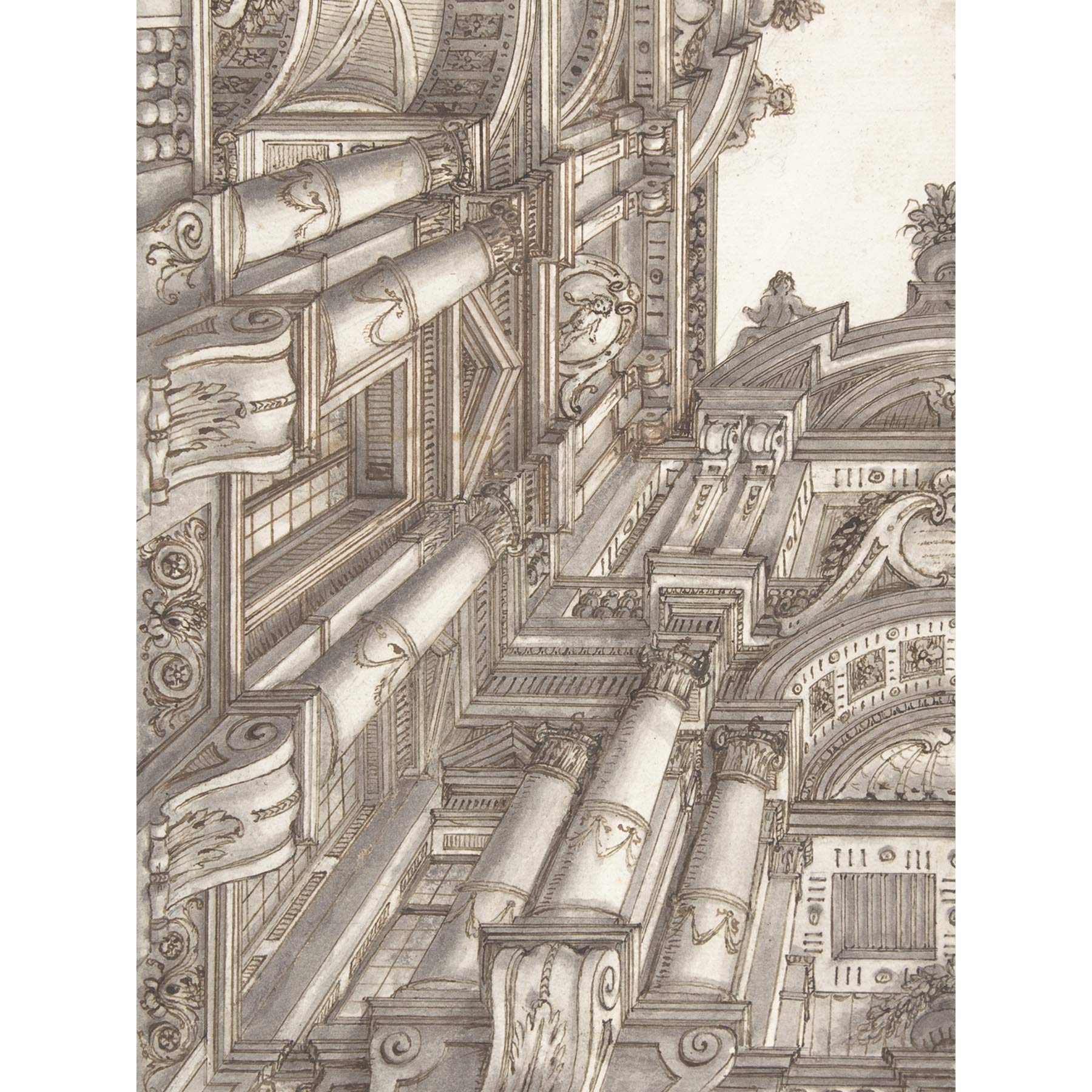 Artery8 Bibiena Trompe L'Oeil Architecture Courtyard Drawing Premium Wall Art Canvas Print 18X24 Inch