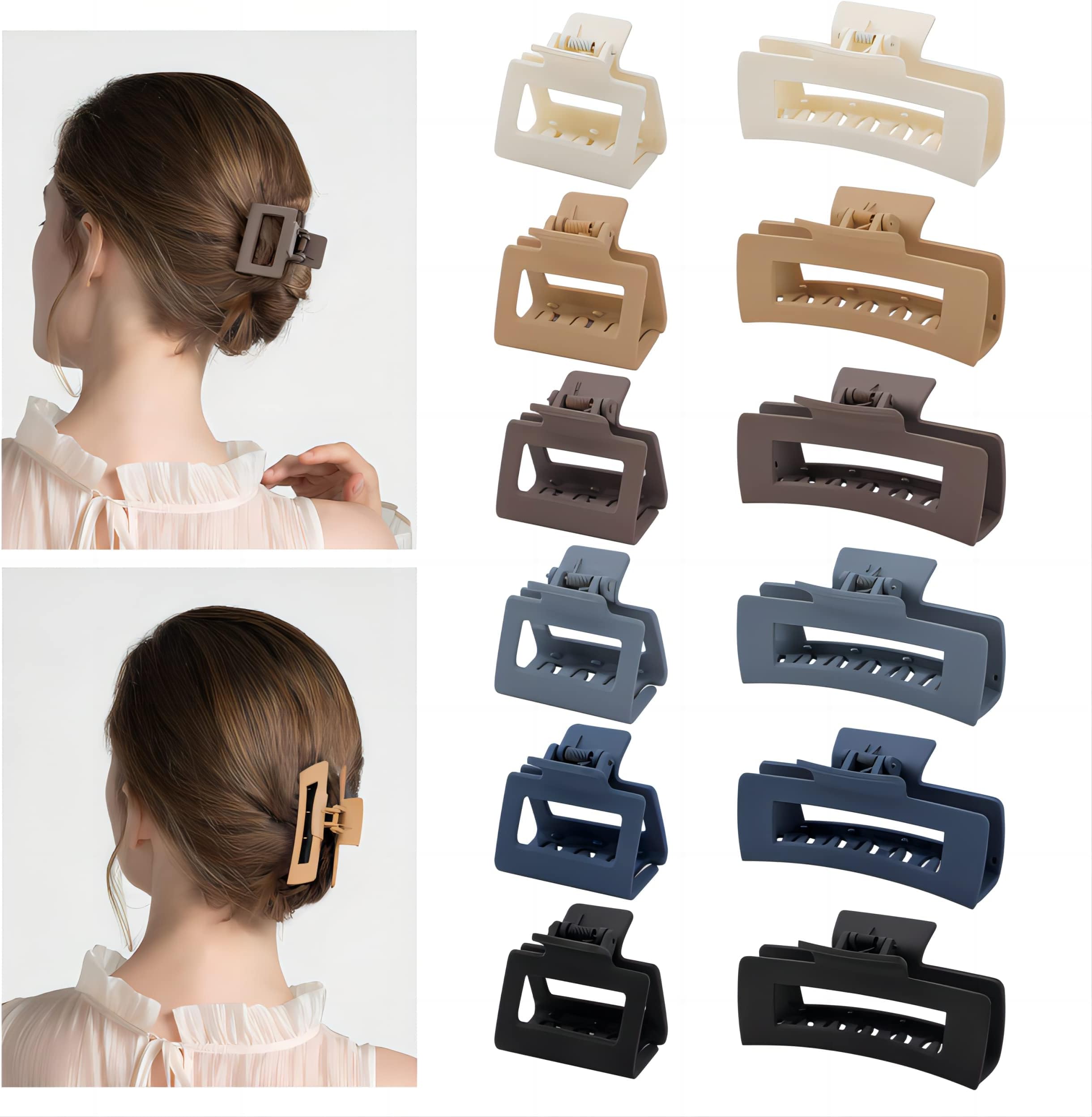 Alemaky 12 Pack Square Claw Clips, Big and Small Neutral Rectangle Hair Nonslip