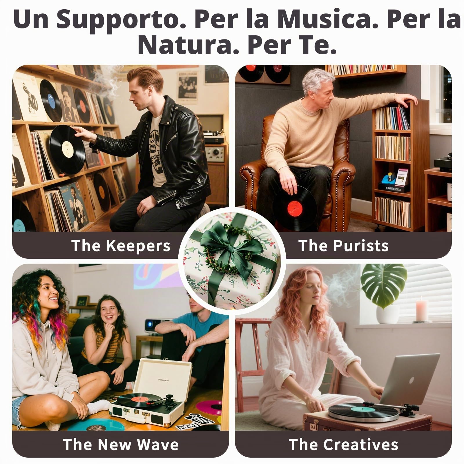 Bikoney Mobile Porta Giradischi con Scaffale per Vinili, Tavolo in Legno per Giradischi con Organizer LP, Espositore e Organizer Dischi per Spazi Ridotti, Appartamenti, Camera da Letto e Soggiorno
