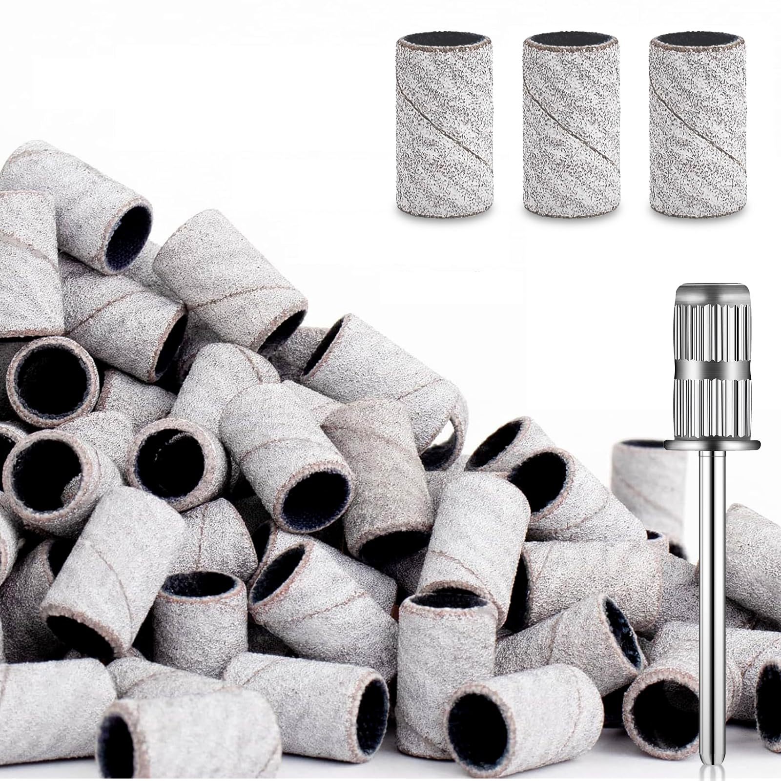 120Pcs Nail Drill Bits Sanding Bands with Nail Drill Bits, Professional Sand Band 180# Fine Grit Nail File Sanding Bands for Acrylic Nails Manicures