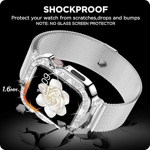 Miniatura 6 de XYF Correas brillantes compatibles con Apple Watch Band de 1.614 pulgadas para mujeres con parachoques, malla de acero inoxidable magnética, joyería