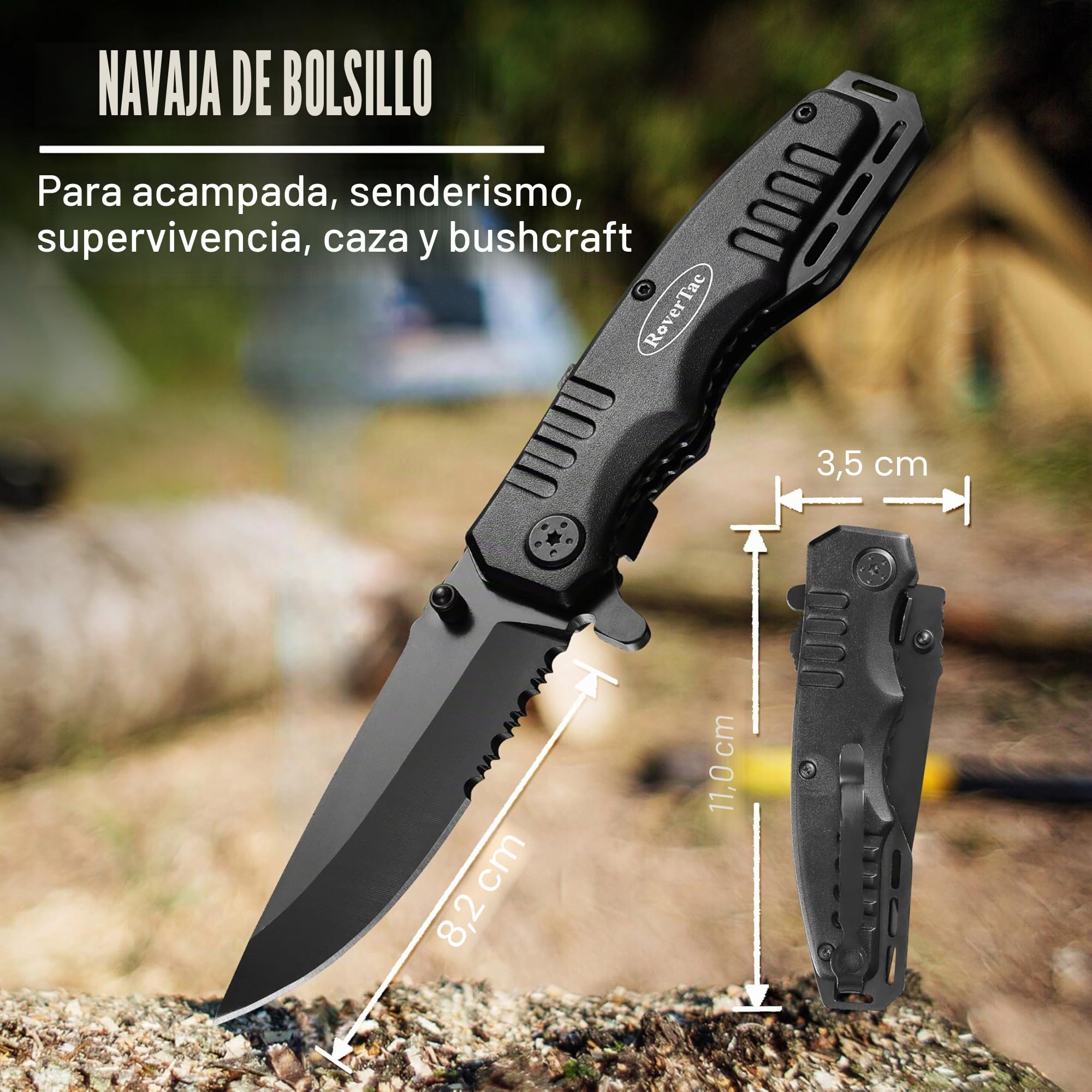 RoverTac Kit de herramientas de supervivencia de equipo de camping Multi Tool Set, hacha multiherramienta 11 en 1, linterna led de alto lúmen, cuchillo de bolsillo, regalos para hombres
