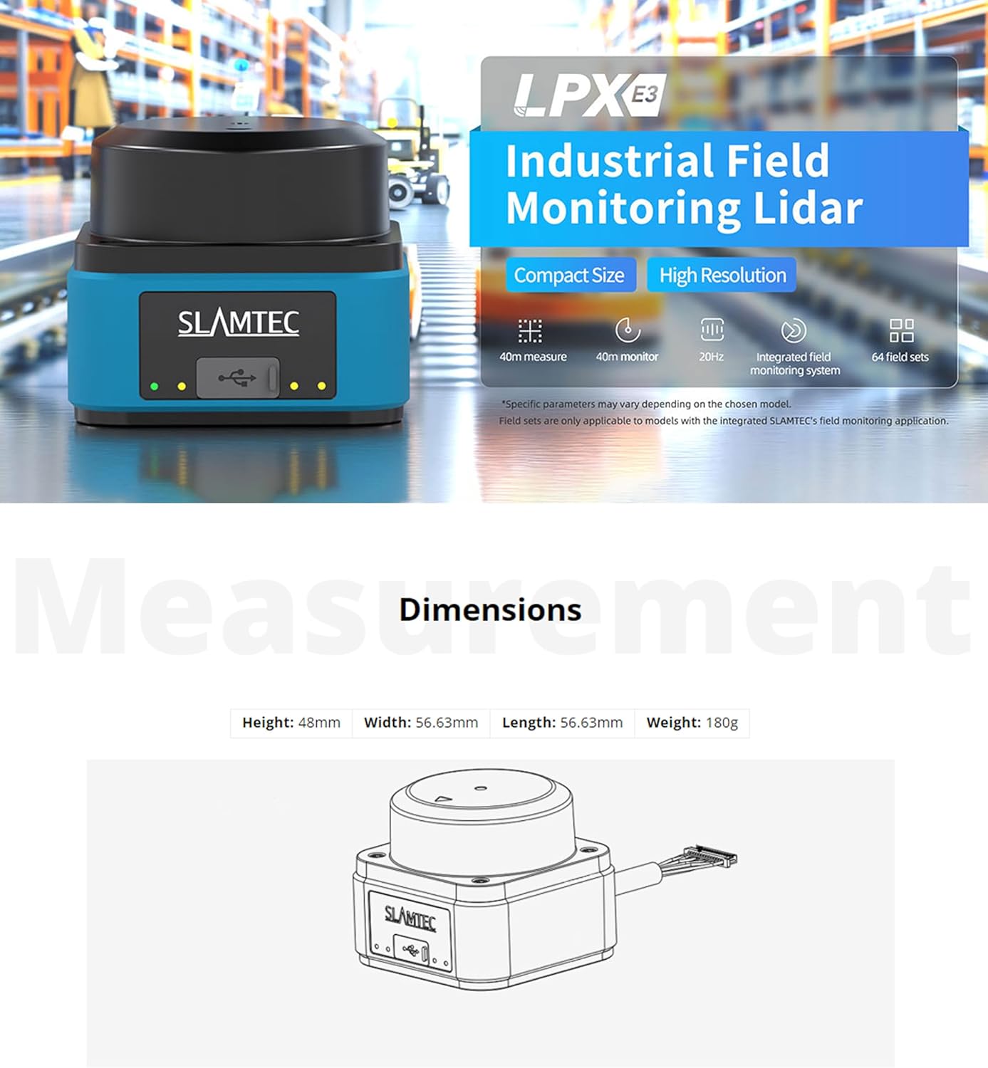 WayPonDEV LPX-E3 SL-DToF 20Hz 25-40M Scanning Radius 360° Lidar Sensor Scanner, Industrial-Grade Real-time Monitor Device for AGV, AMR, Robots, Obstacle Avoidance and Area Monitoring (LPX-E3X1 25M)