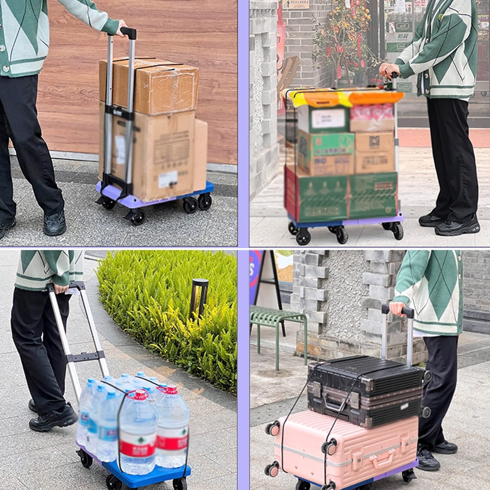 Amazon.co.jp: 折りたたみ式ハンドトラックア、紫、黒キャリーカート