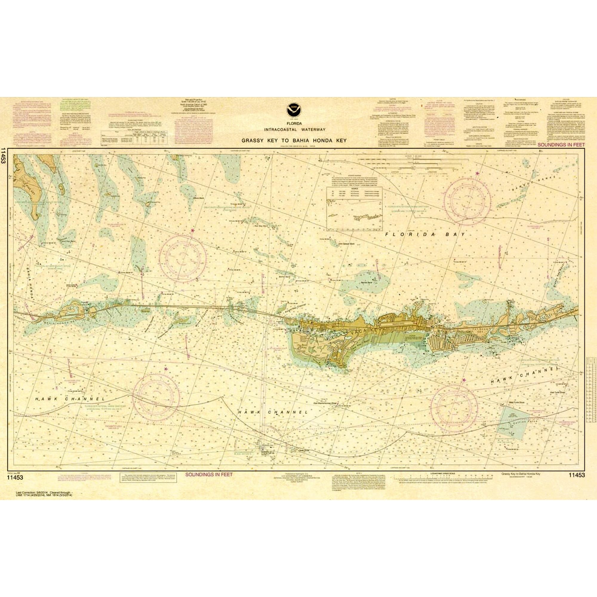Paradise Cay Publicatoins, Inc. Historical NOAA Chart 11453: Florida Keys Grassy Key to Bahia Honda Key - Print on Demand - Historic Version or Updated NCC