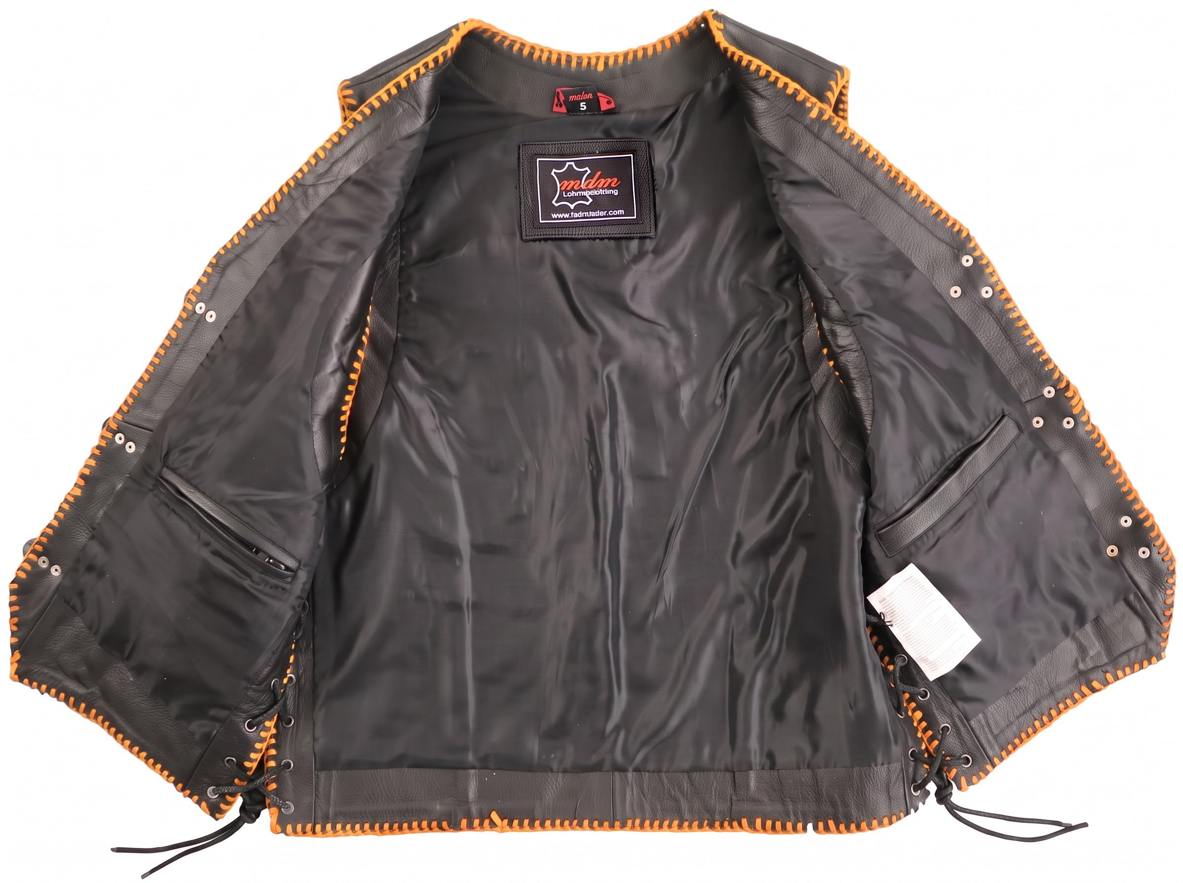 Gilet nero pelle biker con bordo arancione multicolore nero / arancio XXL