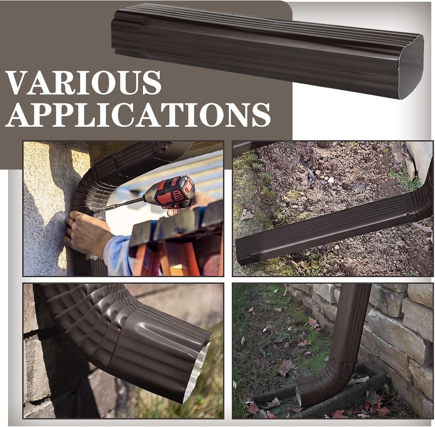 2 Pcs 2 x 3 Inch,15 Inch Brown Gutter Downspout Extensions | Aluminum Rain Gutter Extensions DIY Installation for Home Outdoor Roofing Drainage