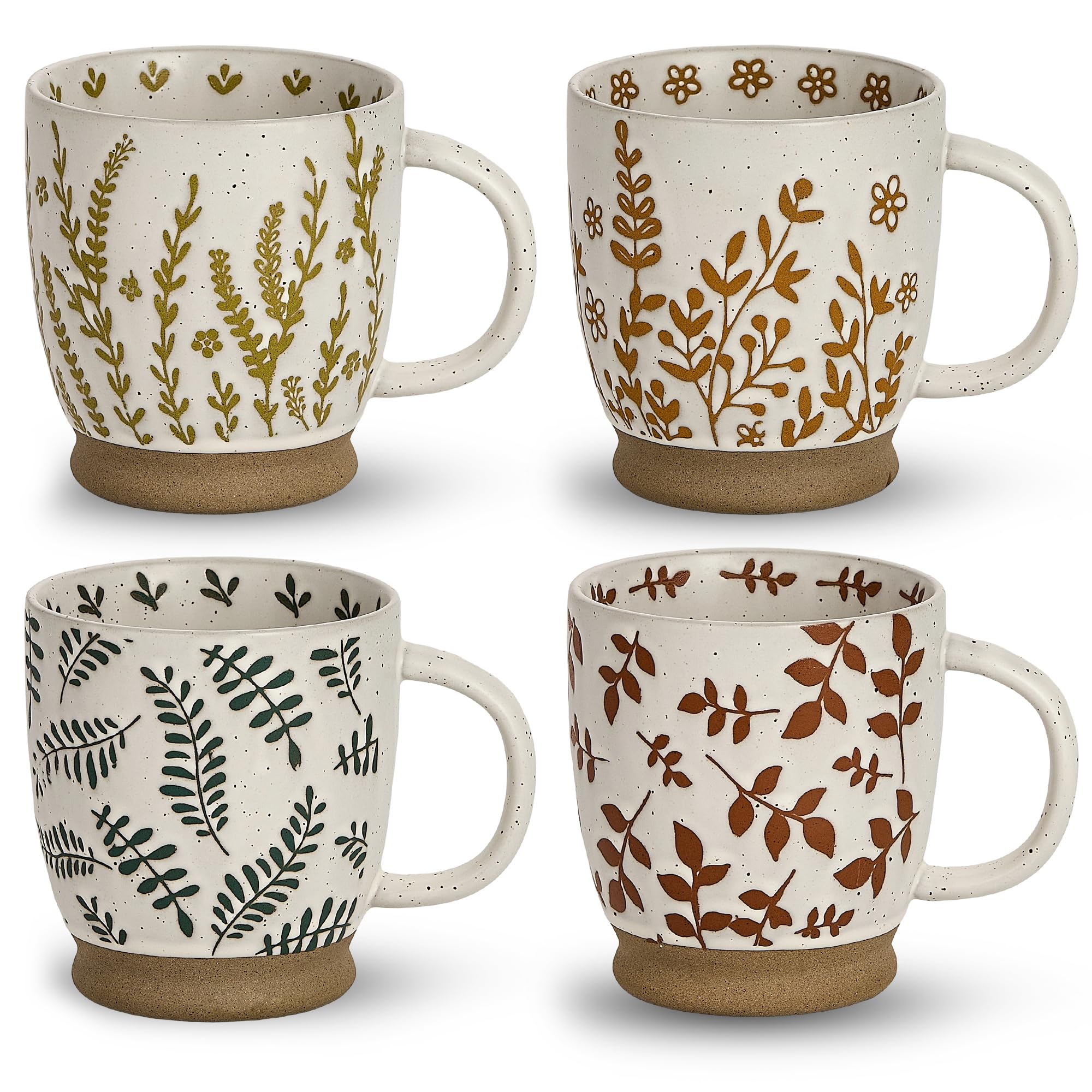 Handbemalte Keramik Kaffeetassen Set Landhausstil,Set of 4, 530ml Steinzeug Tonbecher für Espresso Tee, mikrowellengeeignet, Geschenk für Zuhause Büro