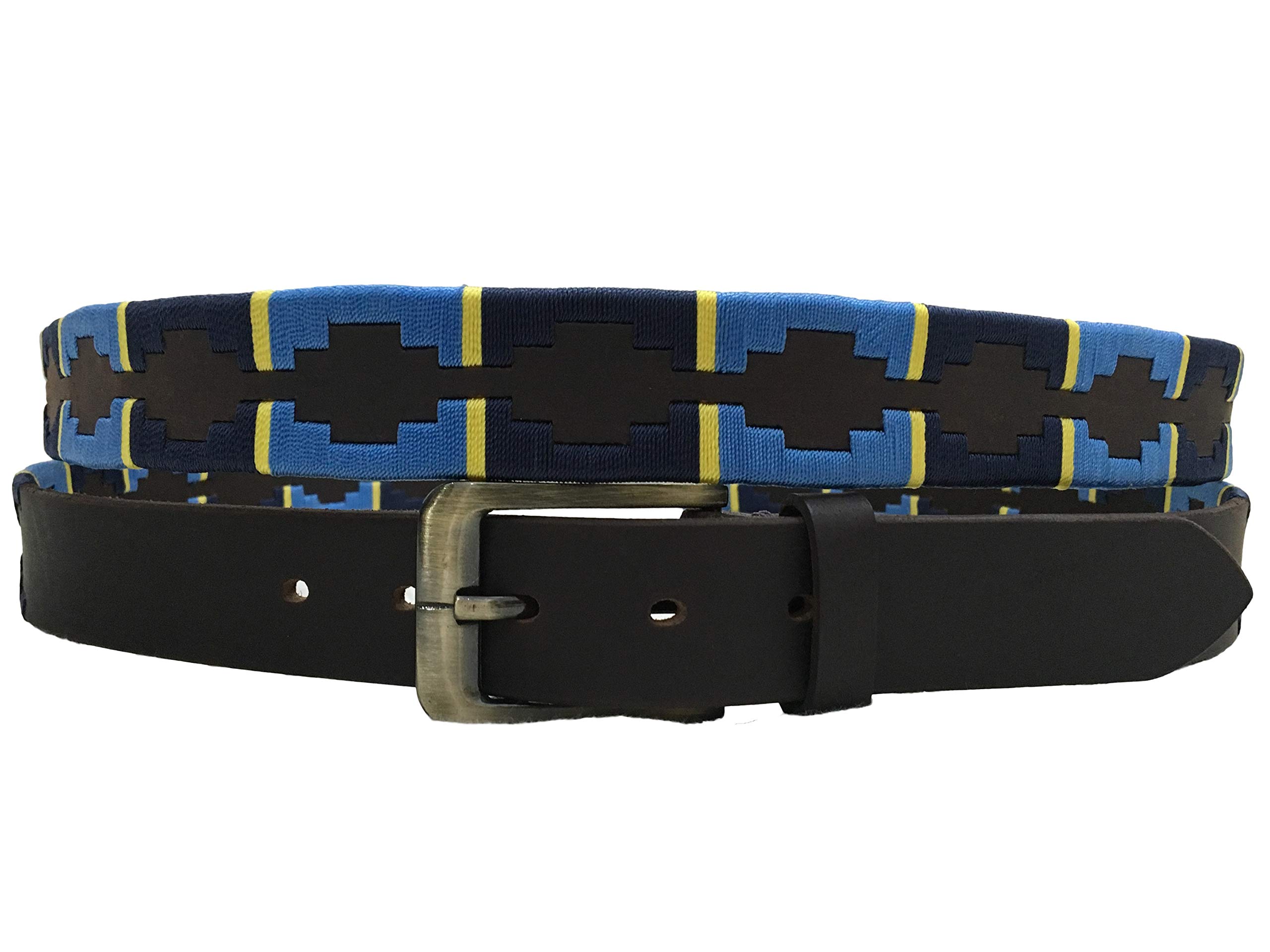 CARLOS DIAZ Mens Womens Premium Unisex Brown Leather Embroidered Designer Polo Belt (115 cm/ 44-46 Inches)