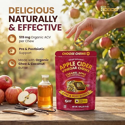 Miniatura 2 de Mastica de vinagre de sidra de manzana mejor que las gomitas de sidra de manzana, alivio de la hinchazón para mujeres y hombres, 500 mg ACV orgánico