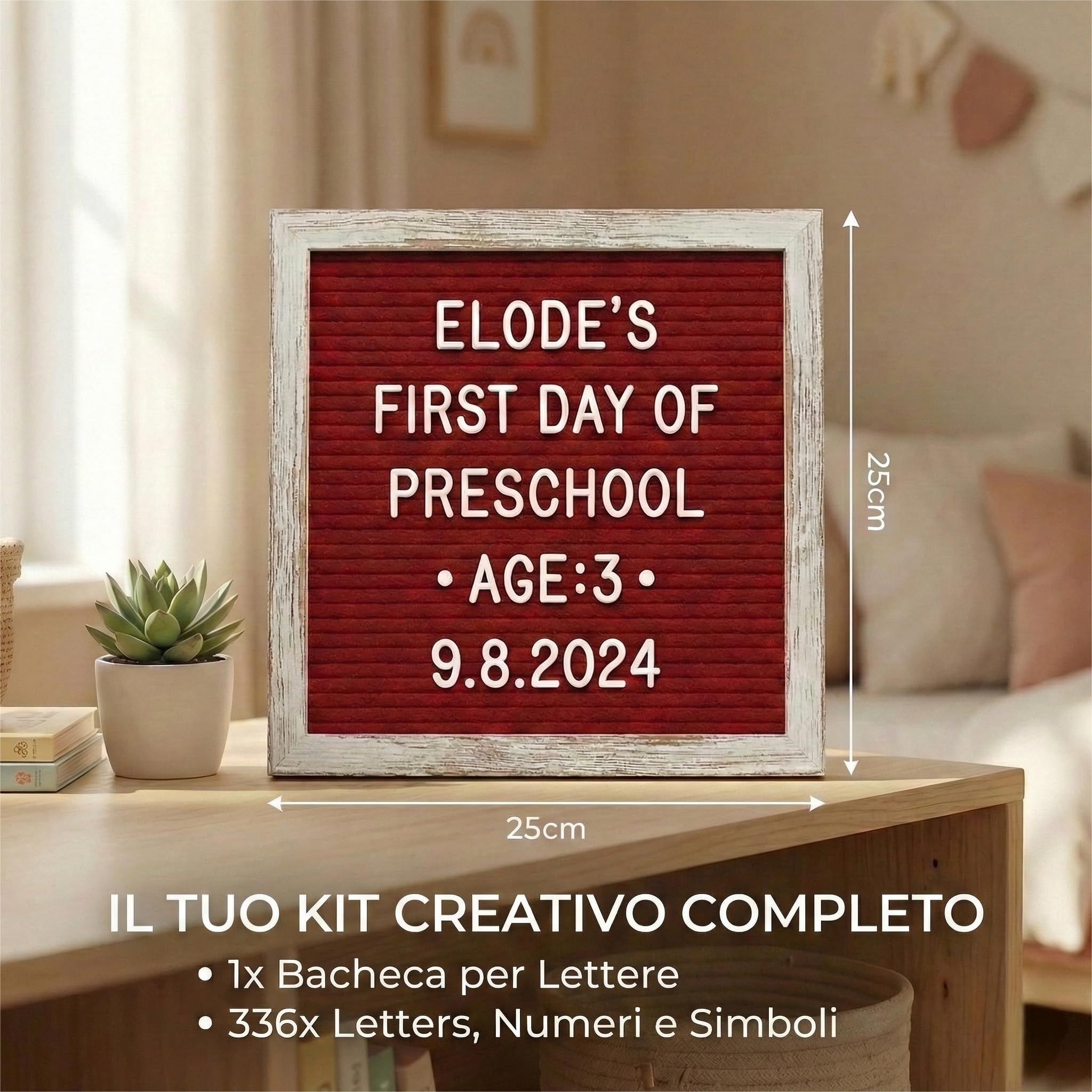 C Crystal Lemon Lavagna in feltro 25,4 x 25,4 cm con 336 lettere, numeri e simboli – Cornice in legno, montaggio a parete o con espositore (rosso rustico)