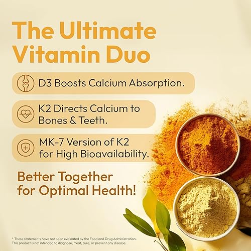 Miniatura 6 de Mida Health Vitamin D3 K2 5000 IU with MK7 (125 mcg)  Natural Supplement for Bone Strength, Heart Health, and Immune Support  Vegan Capsule  60