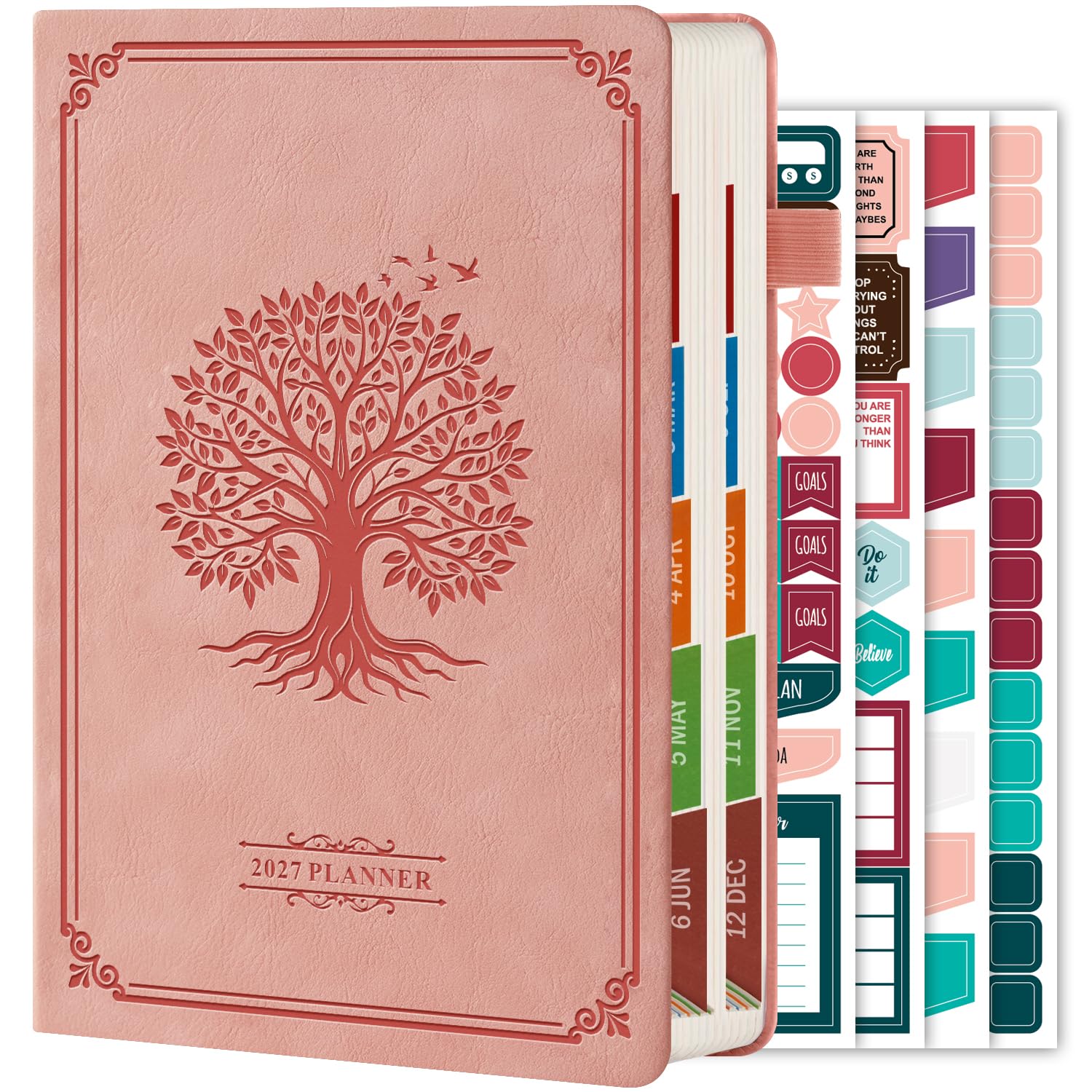 2027 Diary A5 Page a Day, Full Year Daily Planner, From Jan. 2027 to Dec. 2027, with Colorful Monthly Tabs & Inner Pocket, Hardback Appointment Book for School Office Home, 14.3 X 21 cm, Pink