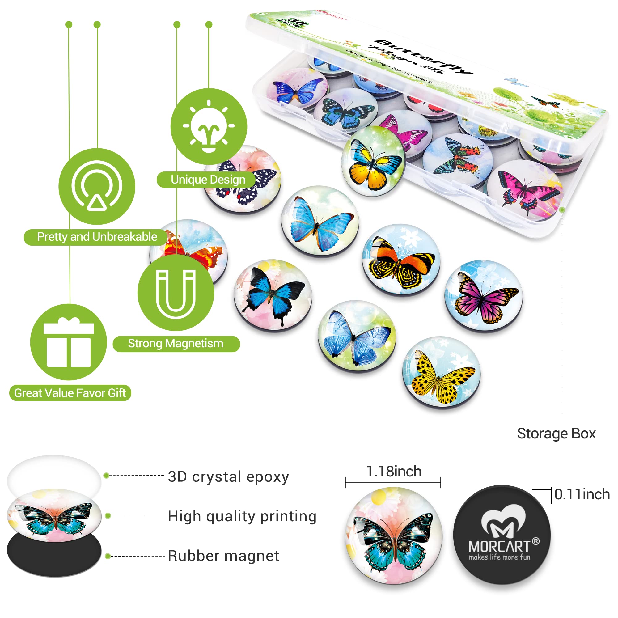 MORCART 30Pcs Refrigerator Magnets Fridge Magnets, Butterfly Fridge Decoration Sticker, Magnets for Kitchen Fridge, Locker Whiteboard, Office, Dishwasher MR-3080