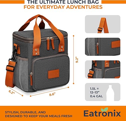 Miniatura 2 de Lonchera térmica para hombres y mujeres, bolsa térmica impermeable reutilizable con correa ajustable para el hombro para hombres, mujeres y niños,