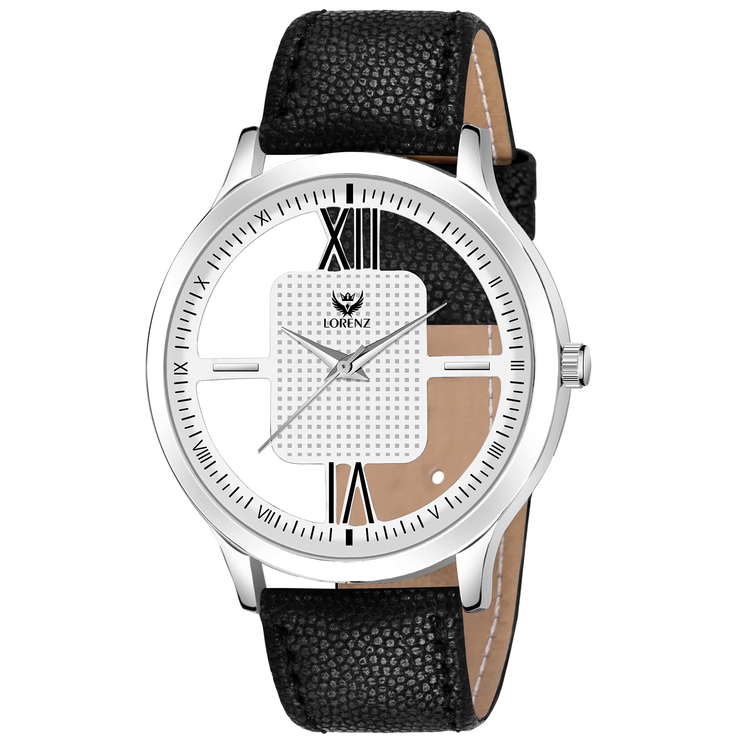 LORENZ Black Leather Strap & Transparent Stylish White Dial Analogue Watch for Men | MK-3096K (B09RGCQB91) Amazon Price History, Amazon Price Tracker