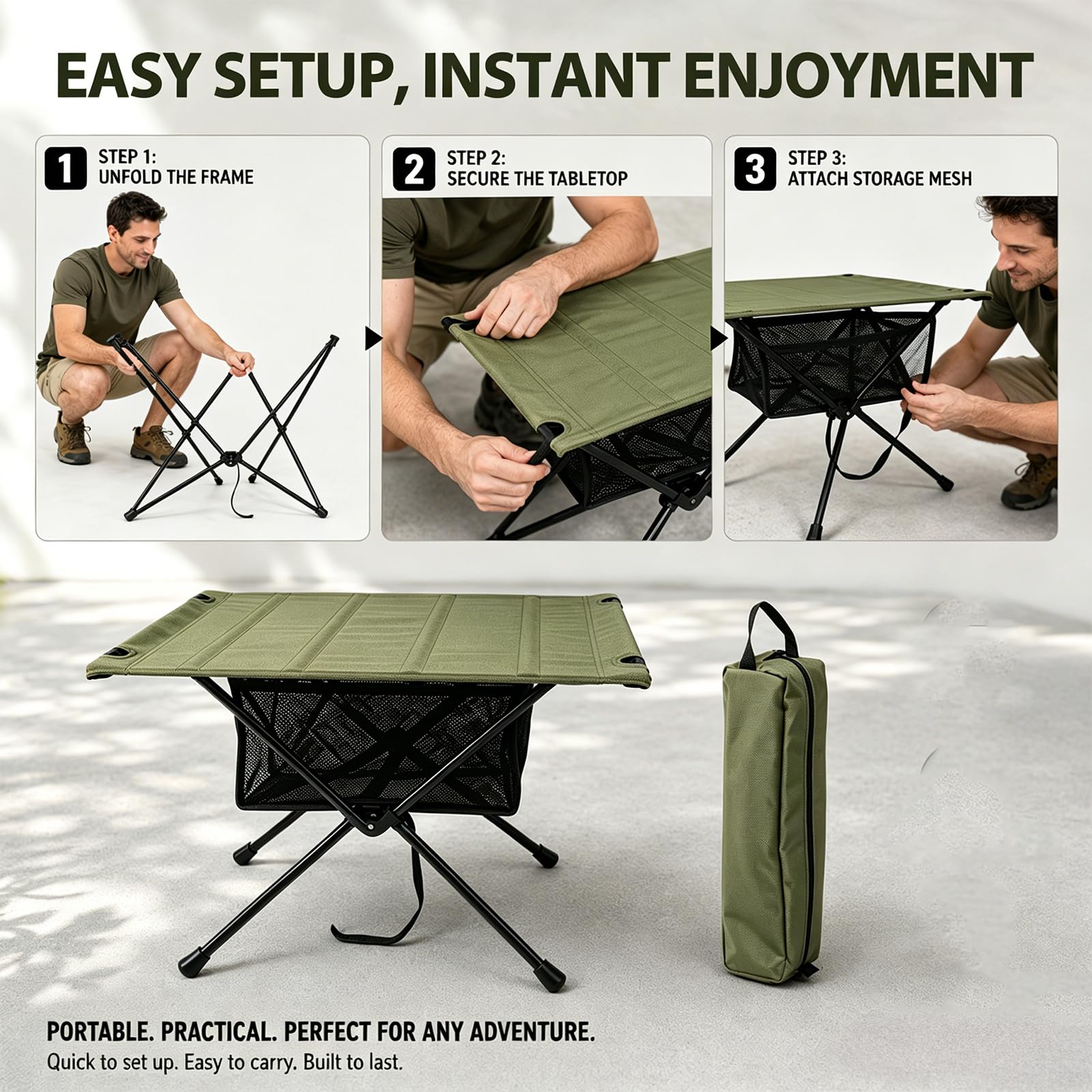 Tavolo da campeggio pieghevole, piccolo tavolo pieghevole, con borsa per il trasporto e borsa a rete, tavolo da esterno ultraleggero, portatile, portata fino a 30 kg, per attività all'aperto