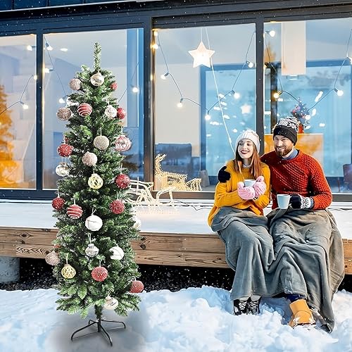 Miniatura 6 de MuRealy Árbol de Navidad de lápiz de 5 pies, árbol de Navidad artificial delgado, 300 puntas de ramas y soporte plegable de metal para el hogar,