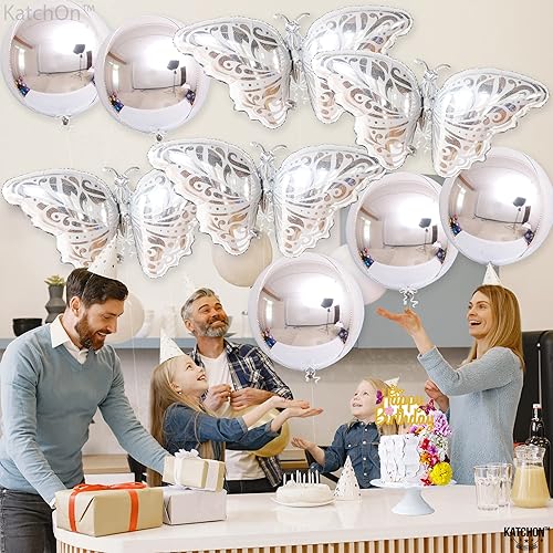 Miniatura 7 de KatchOn, Globo enorme de papel de aluminio plateado de mariposa, 38 pulgadas, paquete de 12 globos de mariposa plateados para decoraciones de