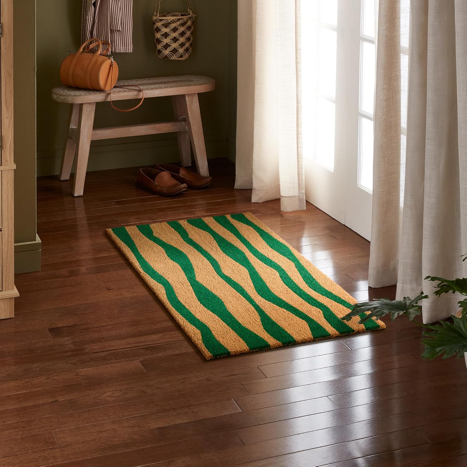 TOWN & COUNTRY TERRA Ravine Abstract Mountain Door Mat, Natural Coir, Heavyweight, Non-Slip Entryway Mat, Green, 24"x36"