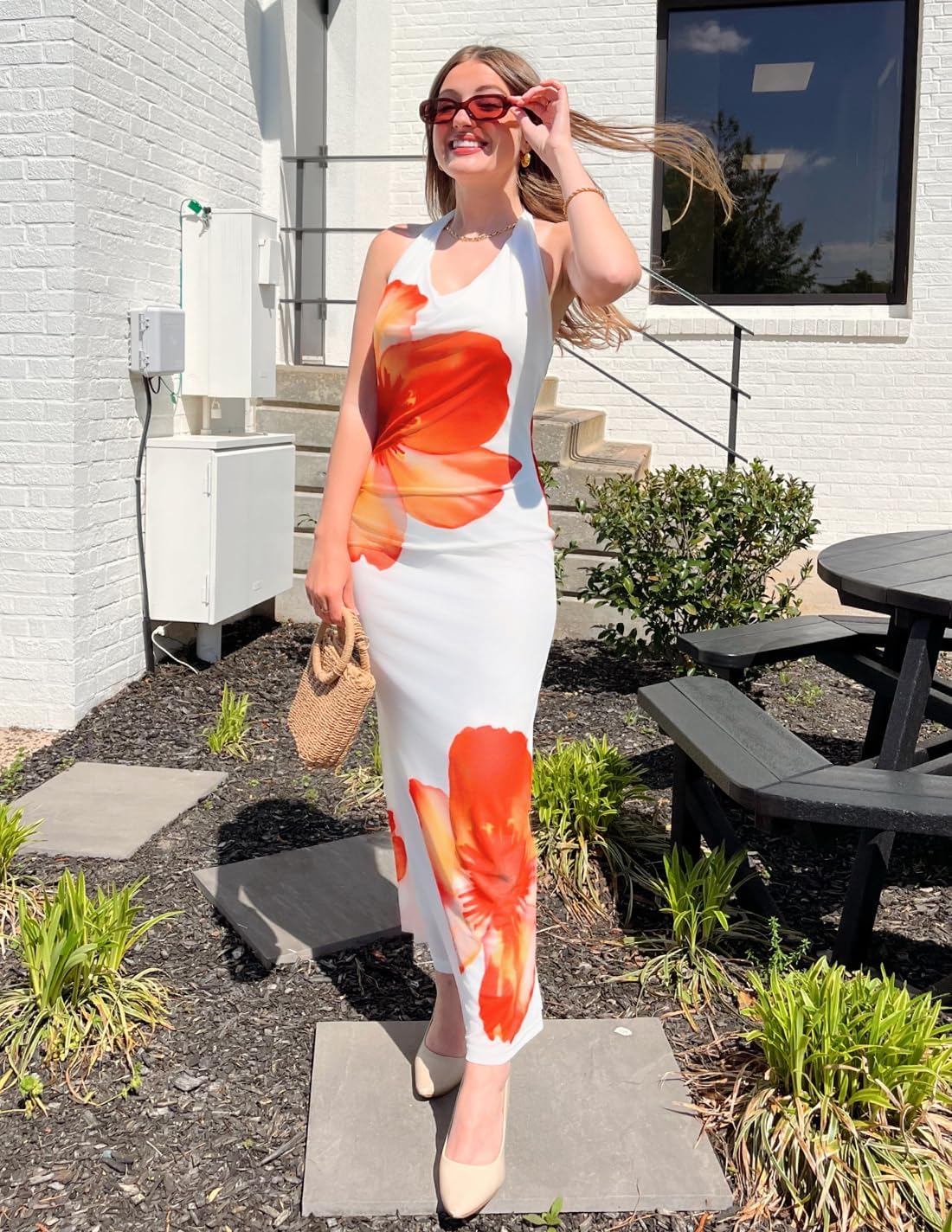 ZESICA Women's 2026 Summer Halter Neck Floral Print Maxi Dress Sleeveless Backless Wedding Guest Party Bodycon Long Dresses - Image 4