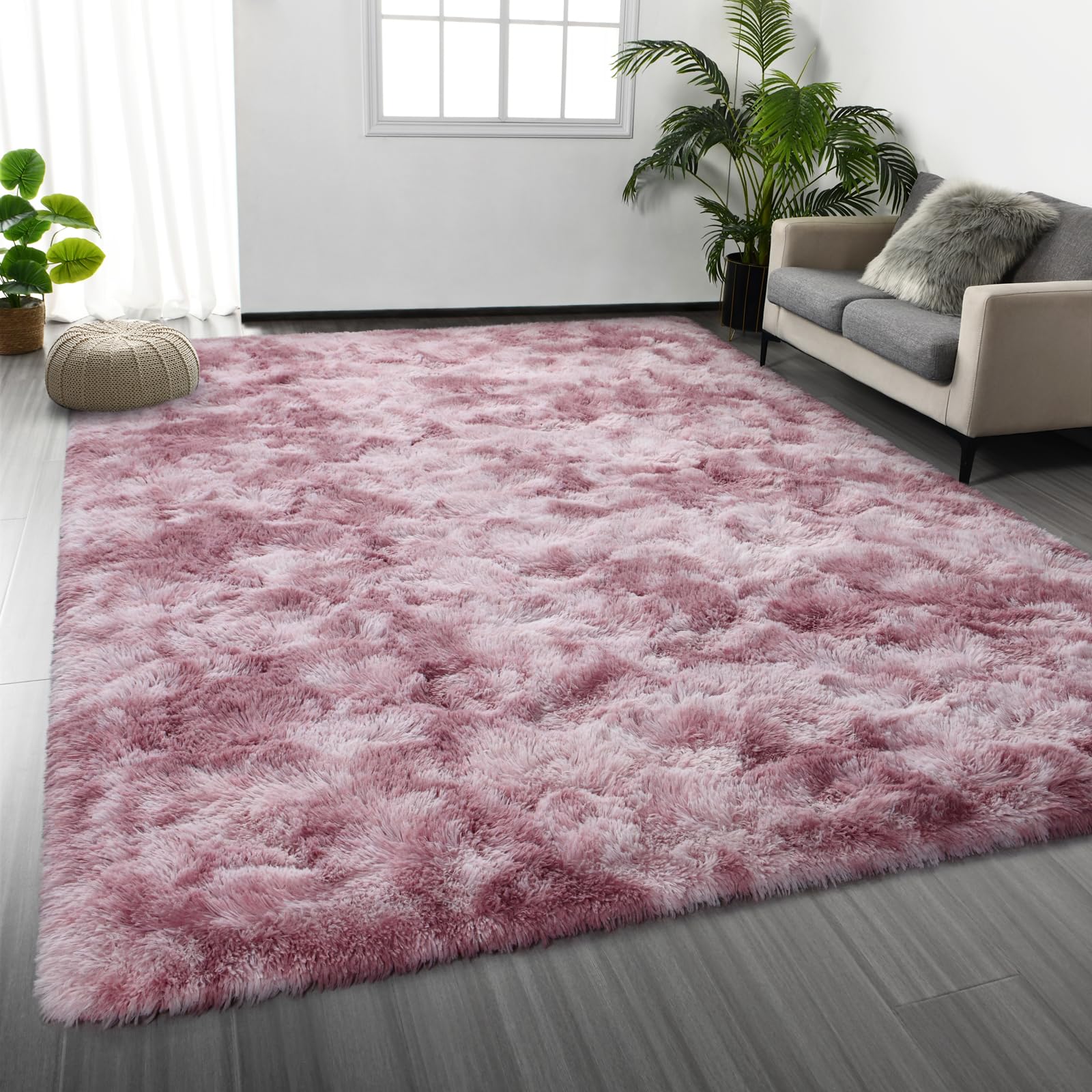 Large Shag Area Rugs 6 x 9, Tie-Dyed Plush Fuzzy Rugs for Living Room, Ultra Soft Fluffy Furry Rug for Bedroom, Indoor Carpet Nursery Rugs for Kids Room Home Decor, Pink Purple