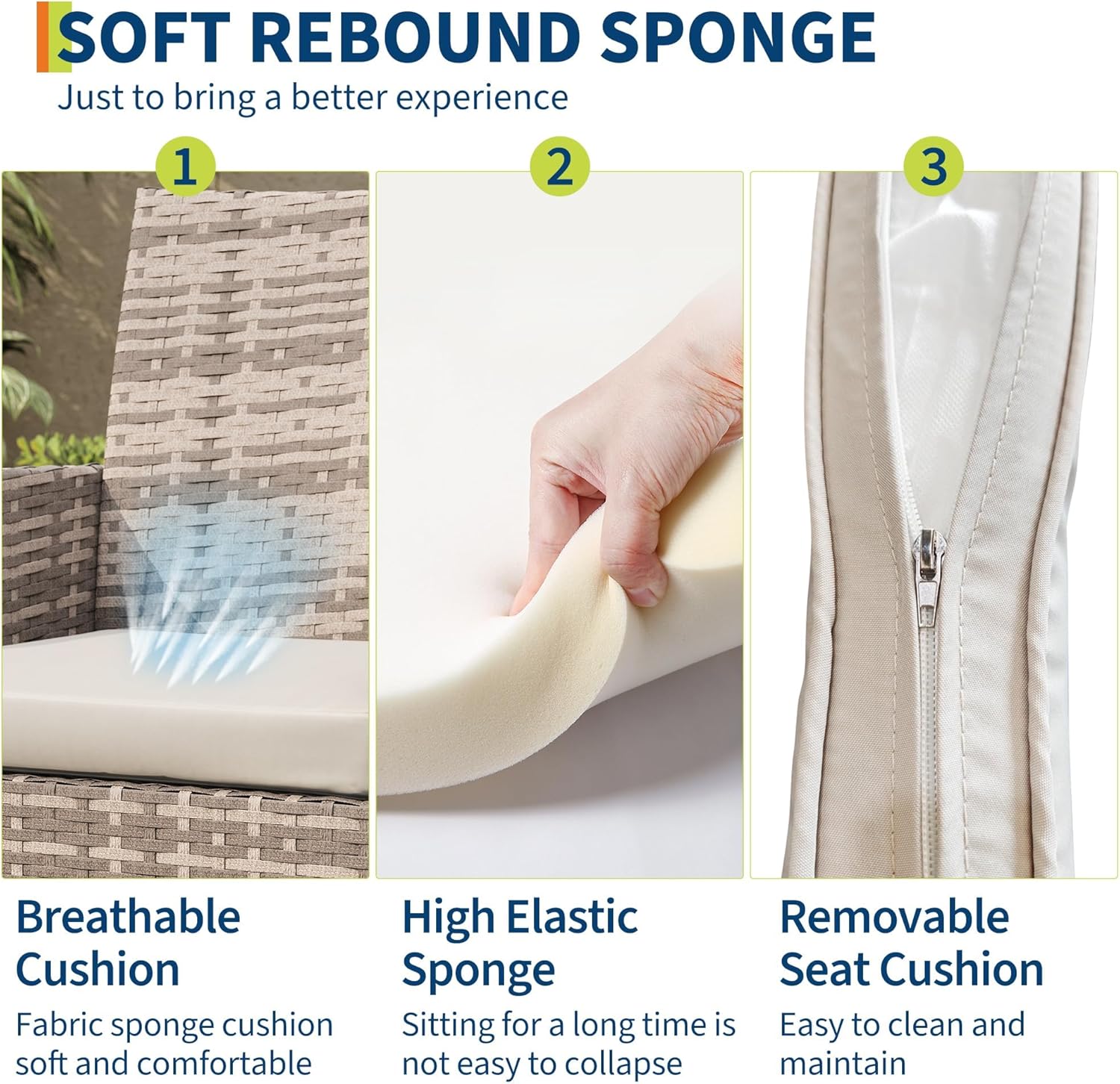 IDEALHOUSE 4-Piece Patio Bistro Set Outdoor Furniture – Wicker Rattan Sofa with 2 Chairs & Coffee Table – Cushioned Conversation Set for Garden, Porch, Backyard – Gray Gradient Rattan & Gray Cushions