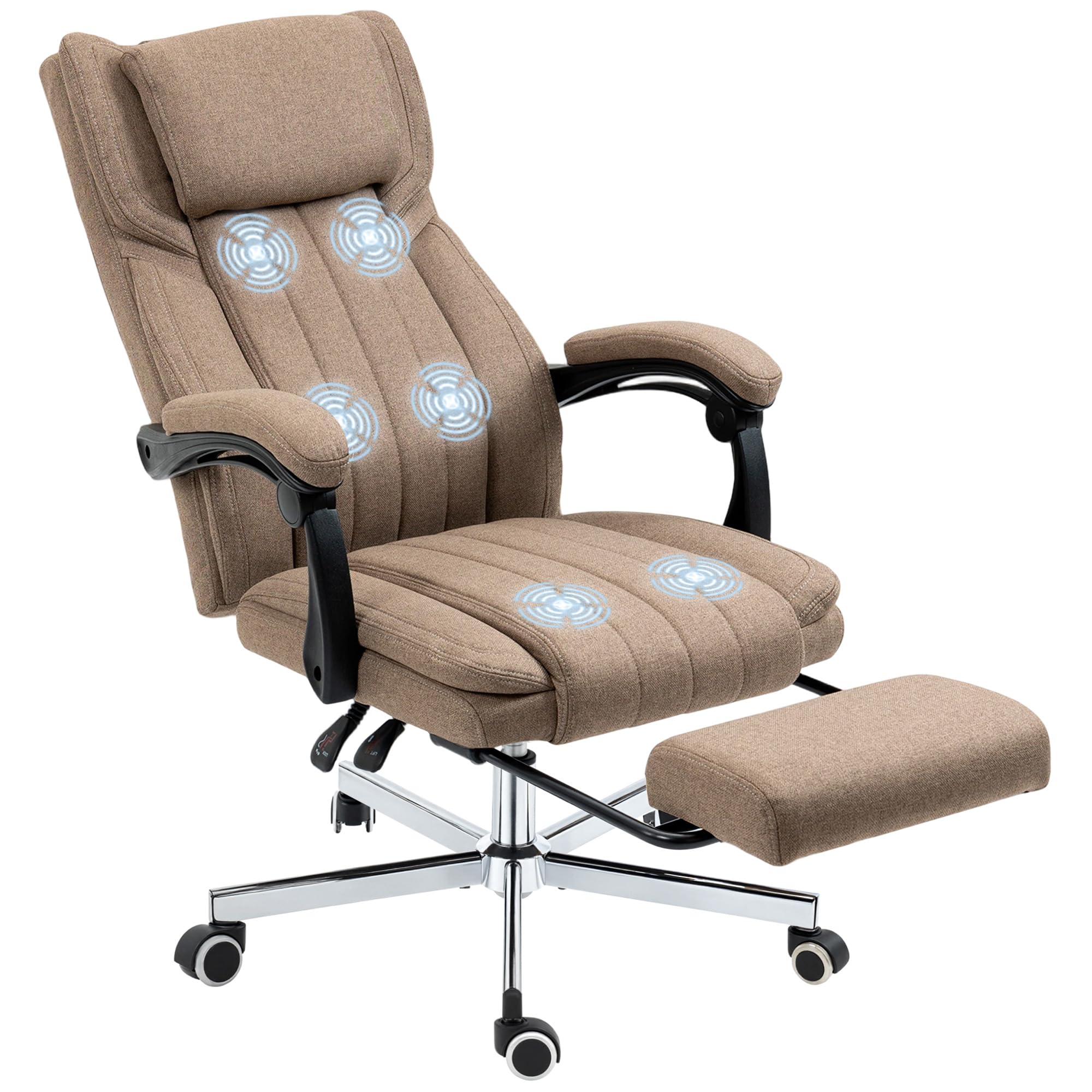 Vinsetto Silla de Masaje con 6 Puntos de Masaje Silla de Oficina Giratoria Silla de Escritorio Reclinable con Altura Ajustable Control Remoto Reposapiés y Reposacabezas Marrón