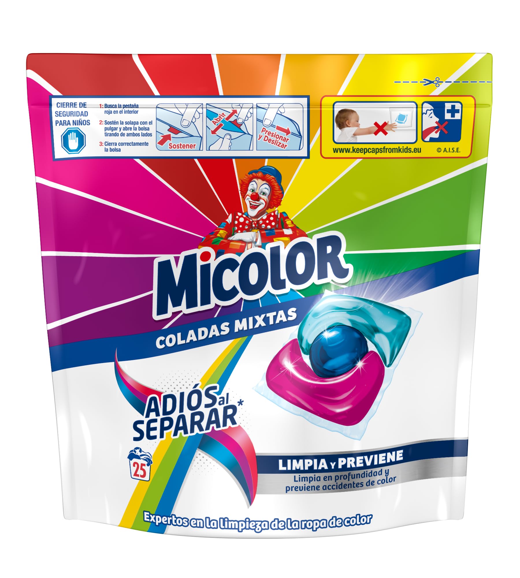 Micolor detergente en capsulas, Jabon para ropa de color, 5 unidades x 25 dosis, Total: 125 dosis