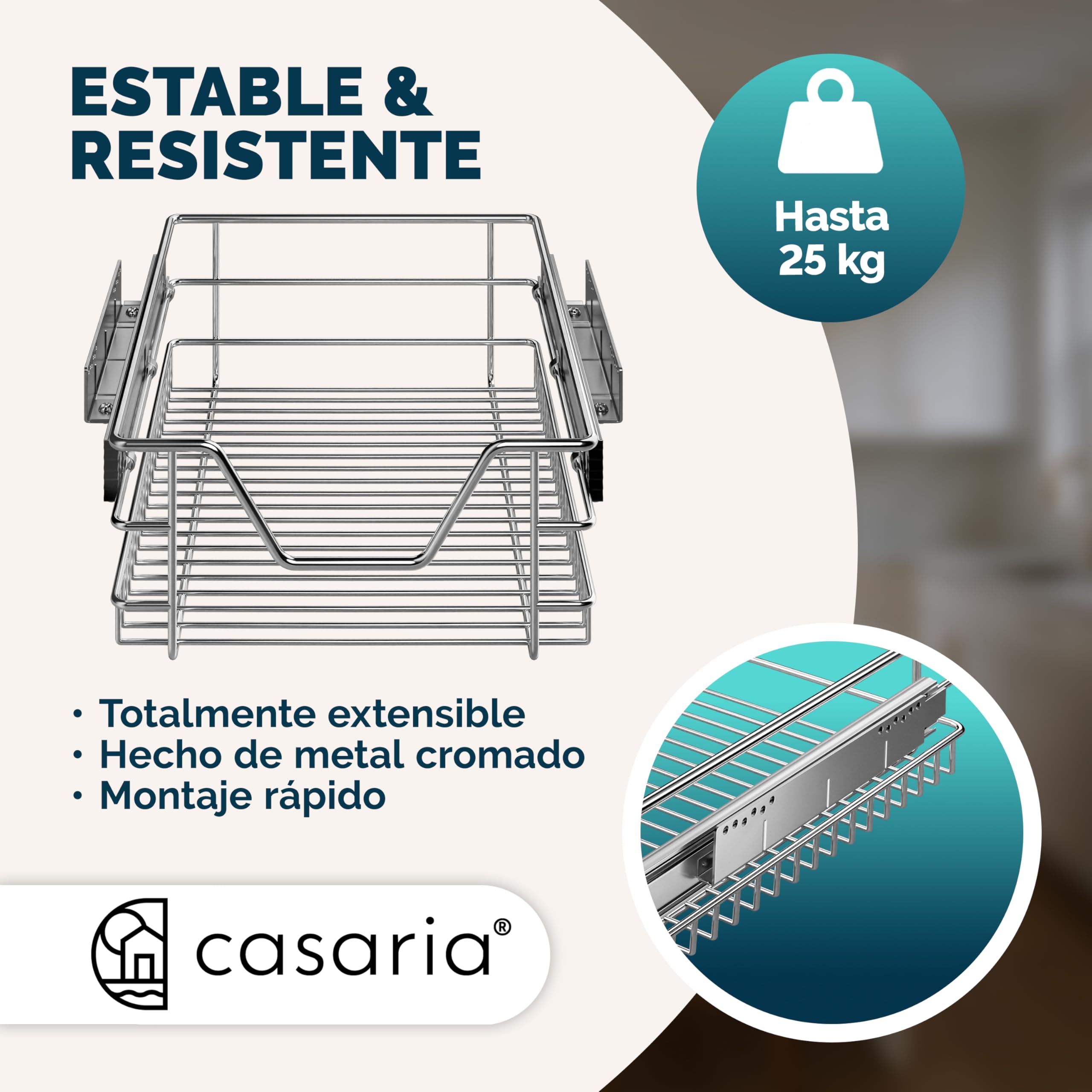 CASARIA® 4x Cajón Telescópico Armario Cocina 40cm Extraíble Carga 20Kg
