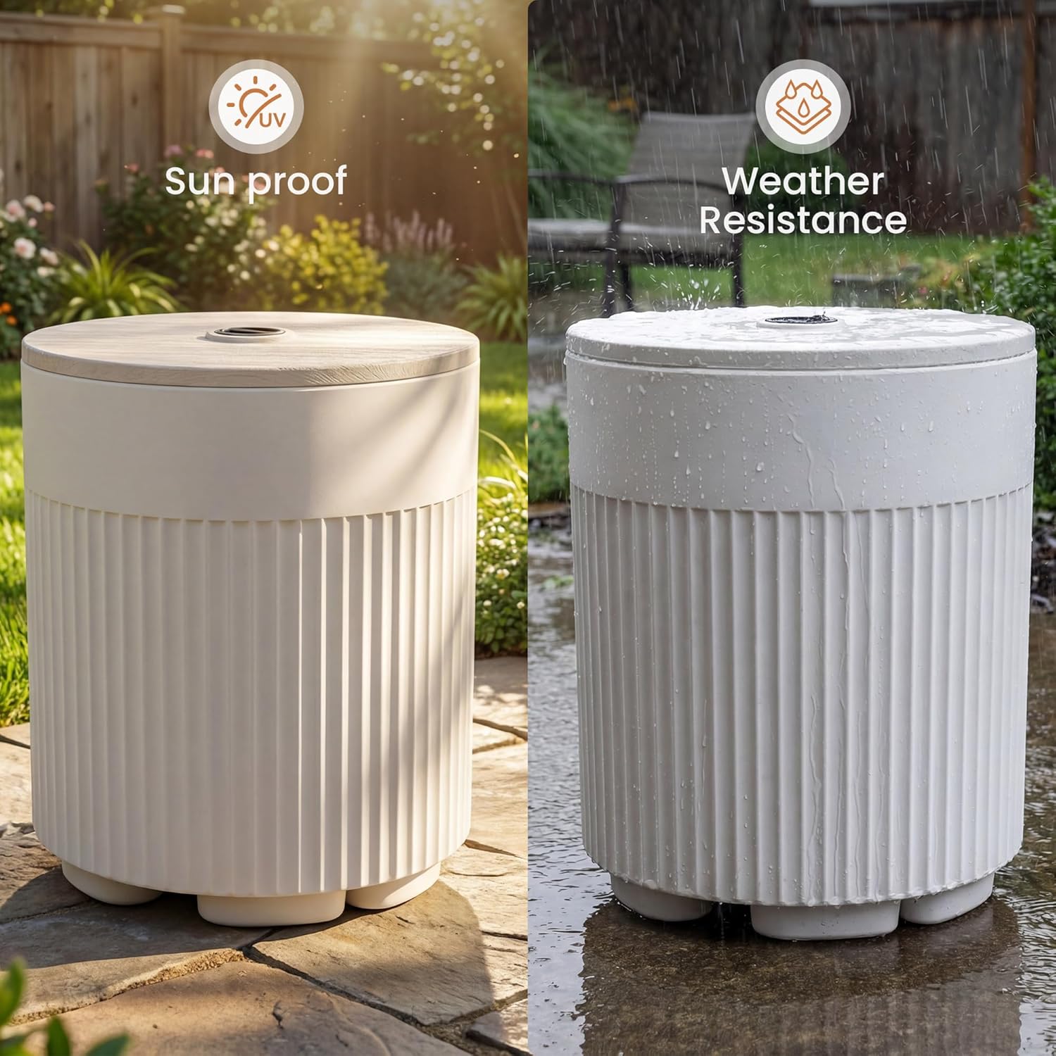 HOMPUS Umbrella Side Table, Outdoor Table with Umbrella Hole, Patio Round Stand for Porch, Poolside & Garden, Modern Coffee End Table, Easy Assembly, White
