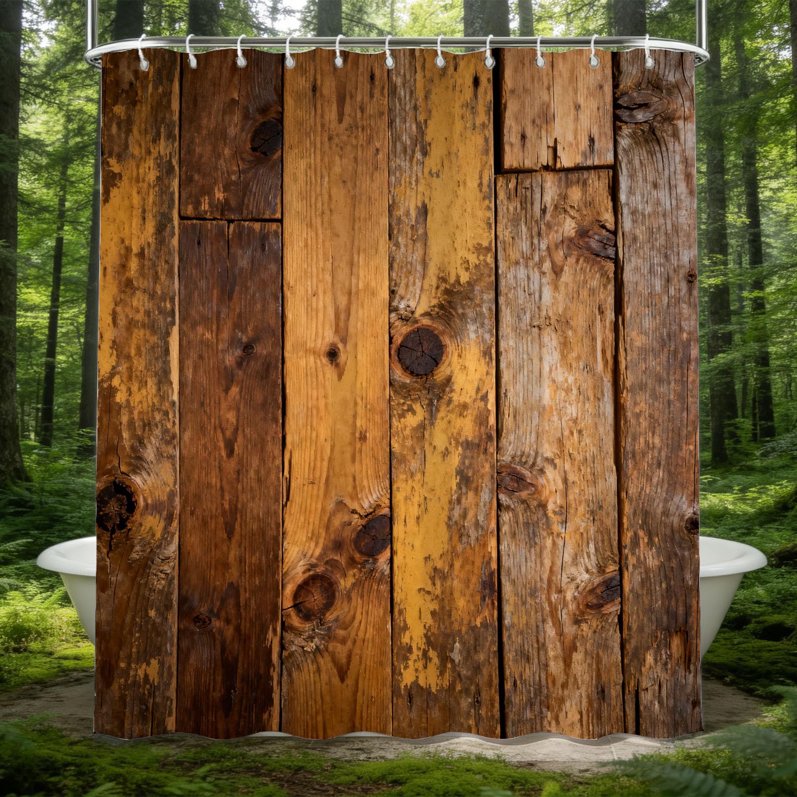 Hongduo 3D Rustic Wooden Board Shower Curtain for Stalls Bathtubs Minimalistic Bathroom Decor Shower Curtain Set Polyester Fabric Waterproof 180x180cm/71X71 Inch with Hooks