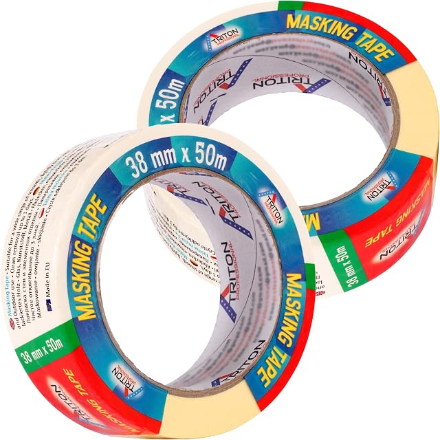 Painters Masking Tape for Painting and Decorating 2 Pack - Suitable for all type of paints - Indoor & Outdoor - For sharp edges - No traces of glue - UV resistant - 38mm x 50m - Removal up to 3 days