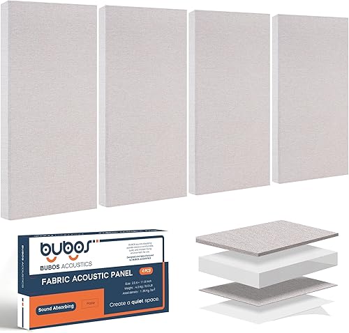 BUBOS 4 paneles acústicos de tela, paneles a prueba de sonido de 23.6 x 11.8 x 2 pulgadas para paredes, paneles de pared autoadhesivos insonorizados