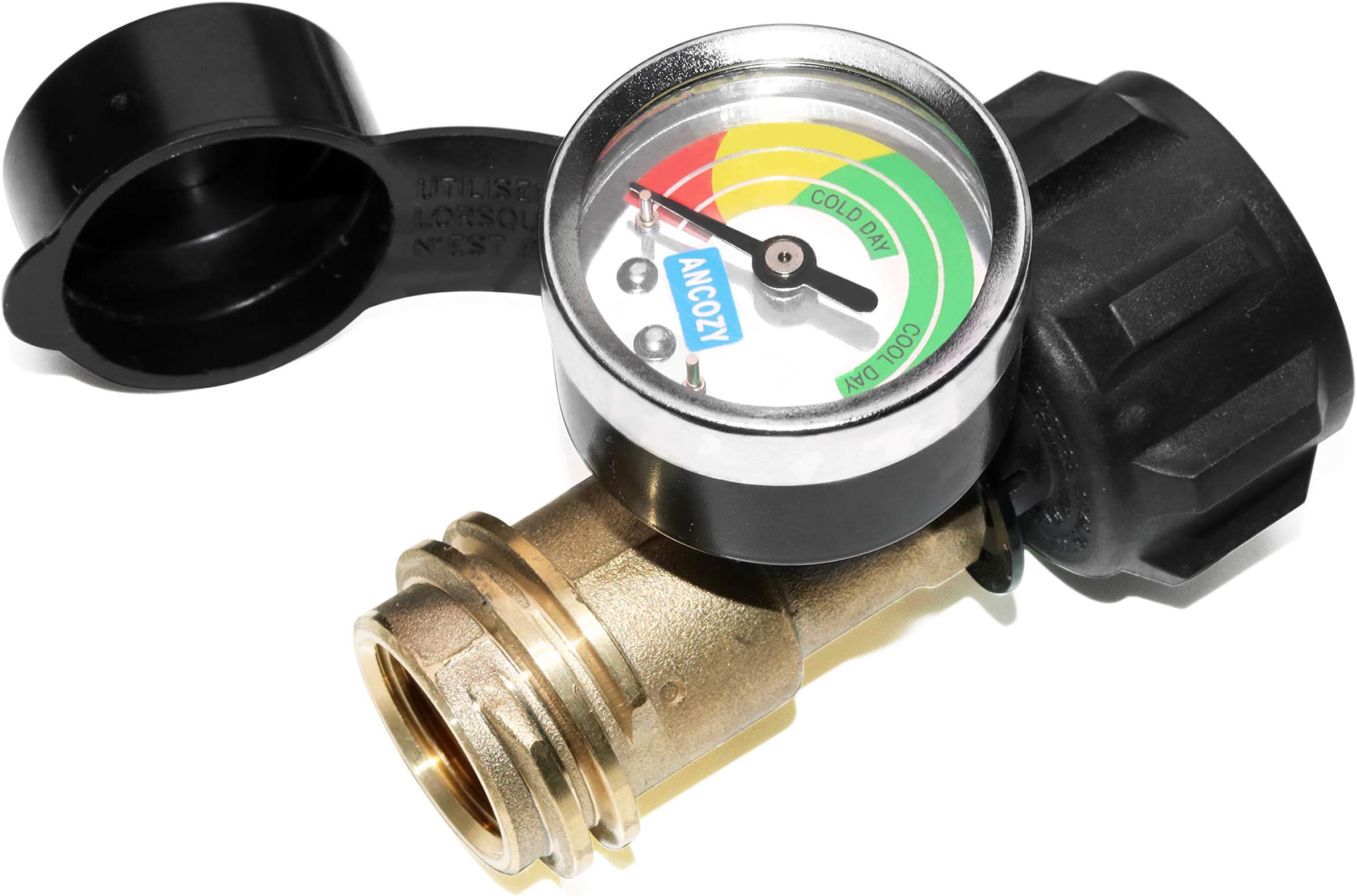 ANCOZY Propane Tank Gauge Level Indicator Leak Detector Gas Pressure Meter Color Coded Universal for Cylinder, BBQ Gas Grill, RV Camper, Heater and More Appliances-Type 1 Connection