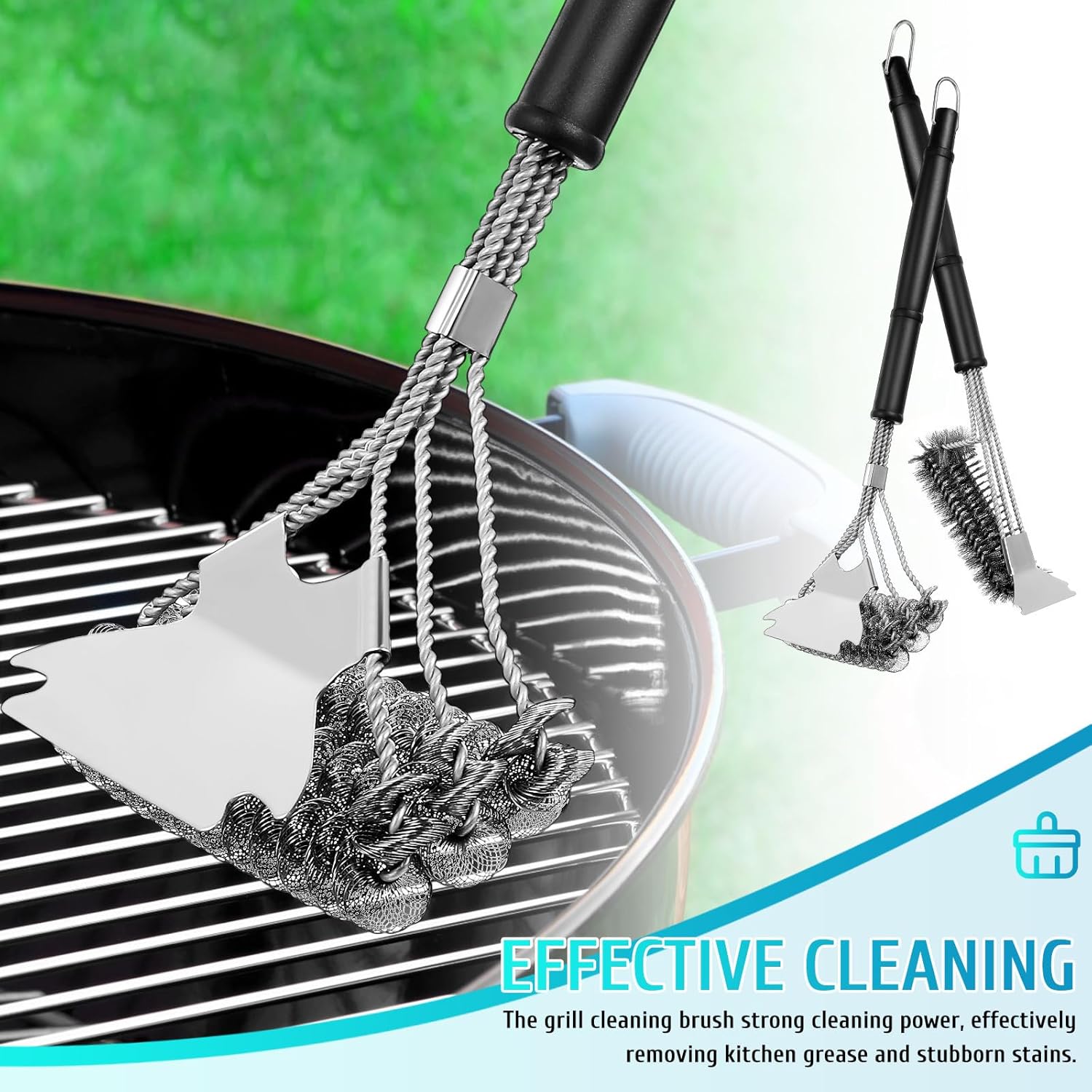 2 Pcs BBQ Grill Brushes with Stainless Steel Scraper Heavy Duty Grill Cleaning Brush Set for Outdoor Barbecue for Efficient Grease Removal
