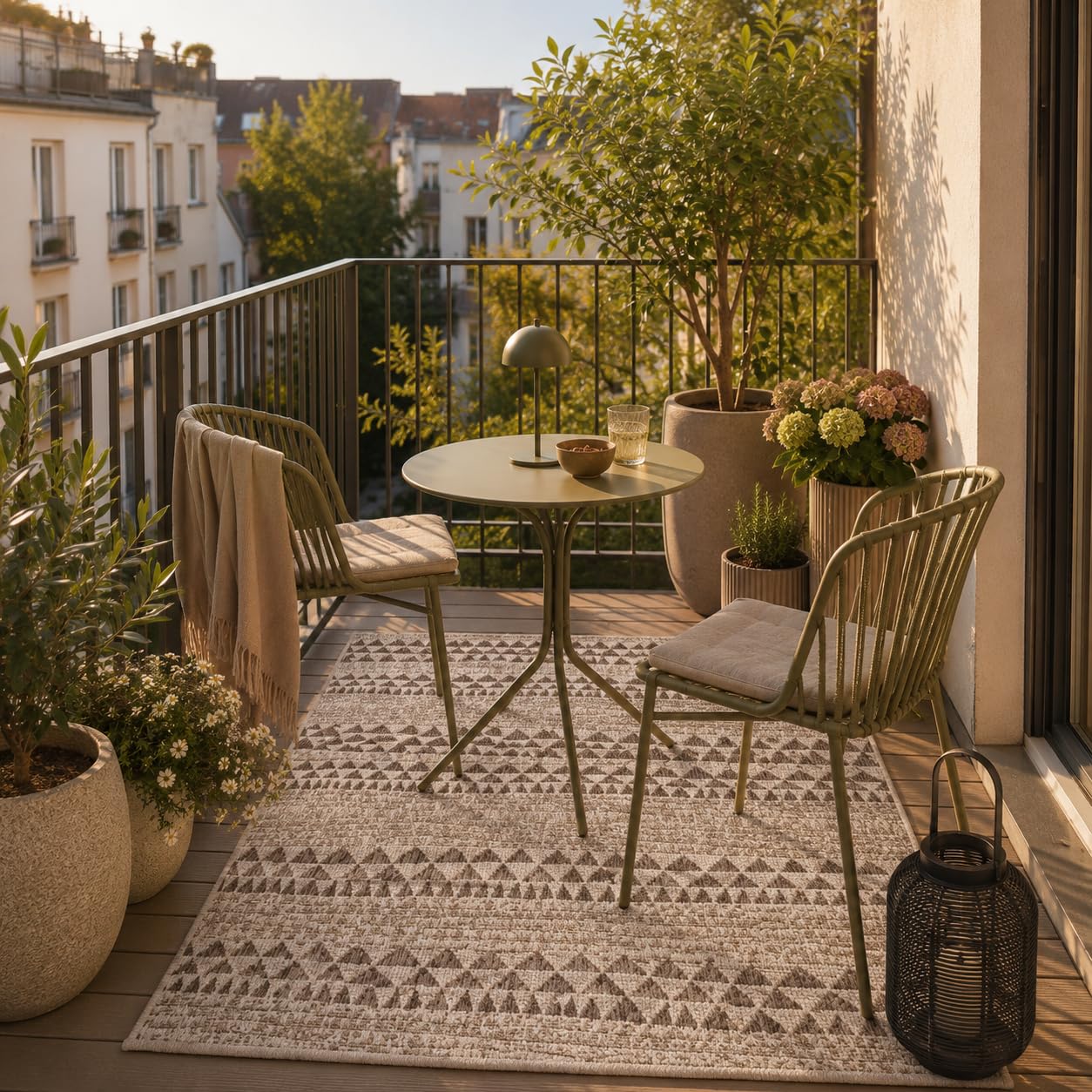 Pergamon Tapis Intérieur & Extérieur Carpetto Beige Rayures – Balcon Terrasse Anti-UV