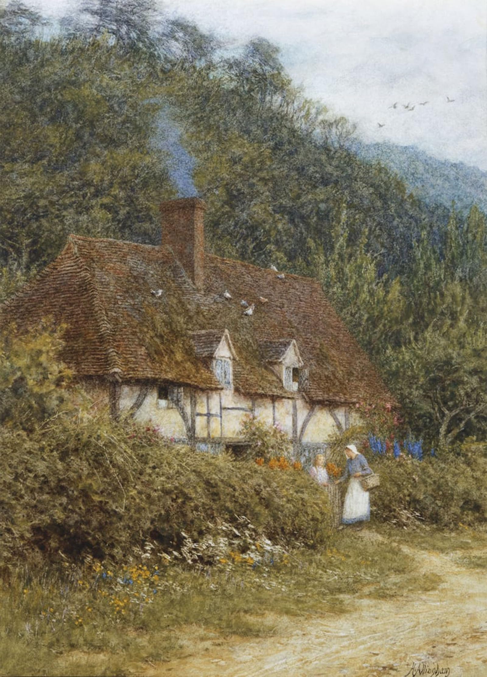 ARTXLXXBN Famous Print Painting Colorful Art Print Cottage Near Witley Surrey by Helen Allingham Canvas Art Decorations for Home Decor 60x90cm