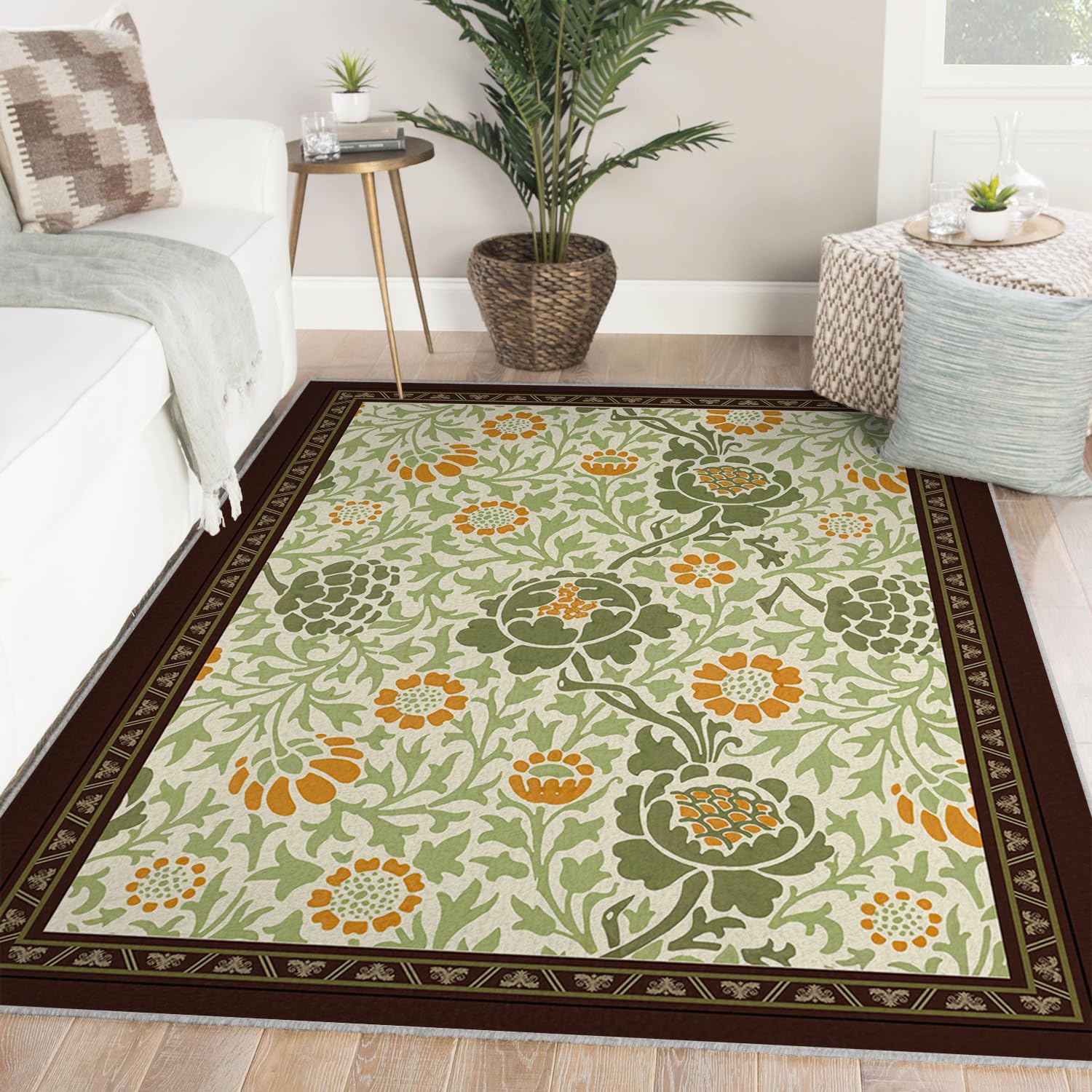 Tapis de Zone Vert Sauge 200x300 pour Le Salon Cuisine Lavable Floraux orientaux à imprimé bohème Doux antidérapant Fin d’intérieur Grand Chambre Salle Manger Jeux Bureau.