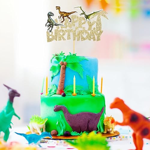 Miniatura 6 de Gyufise 1 pieza de dinosaurio para pastel de cumpleaños con temática jurásica, baby shower, suministros de fiesta de cumpleaños para niños,