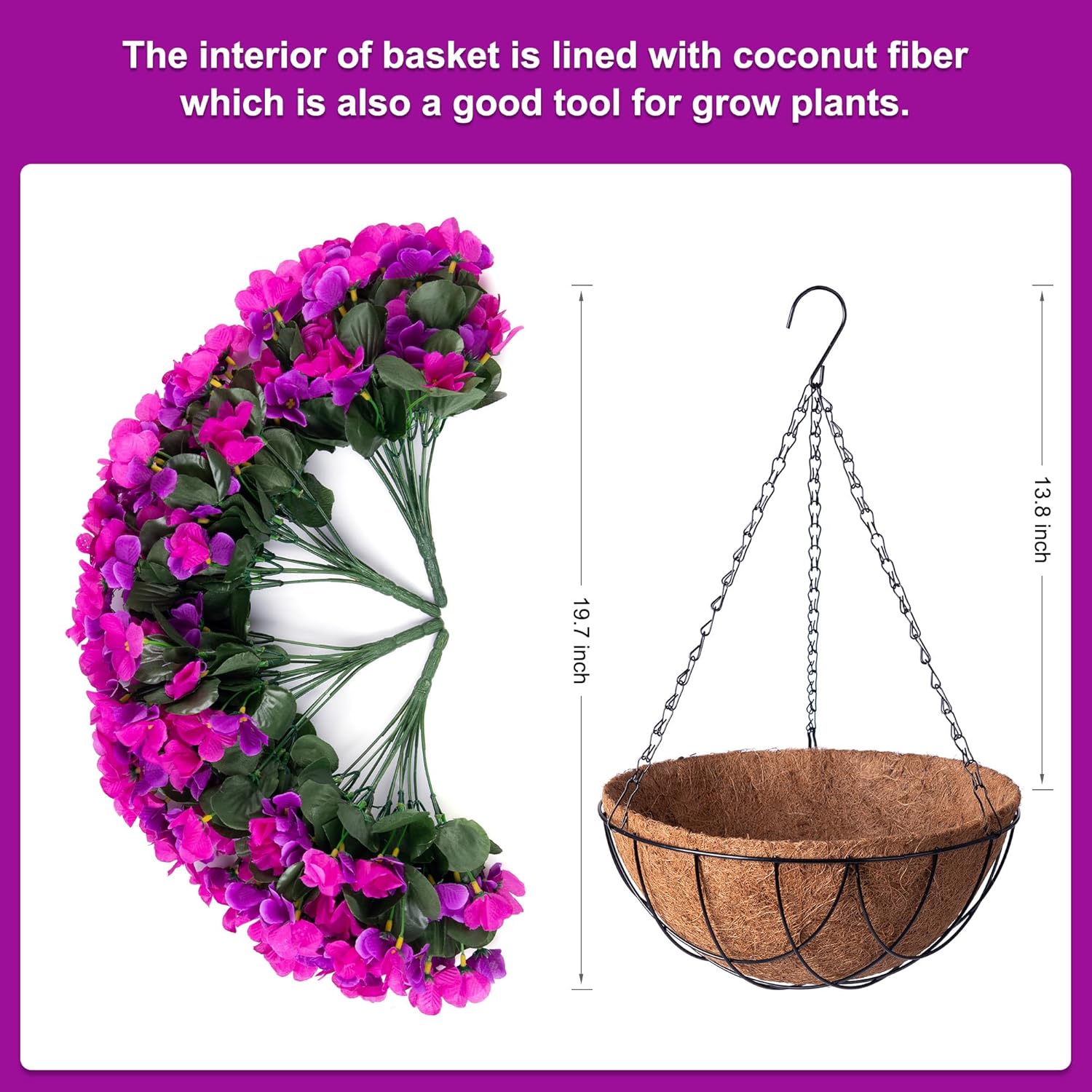 Artificial Hanging Flowers with Basket Outdoors, Fake Hydrangea UV Resistant Arrangements in Pot Planter Spring Summer Decor for Indoor Porch Garden Yard(Double Lotus) - Image 2