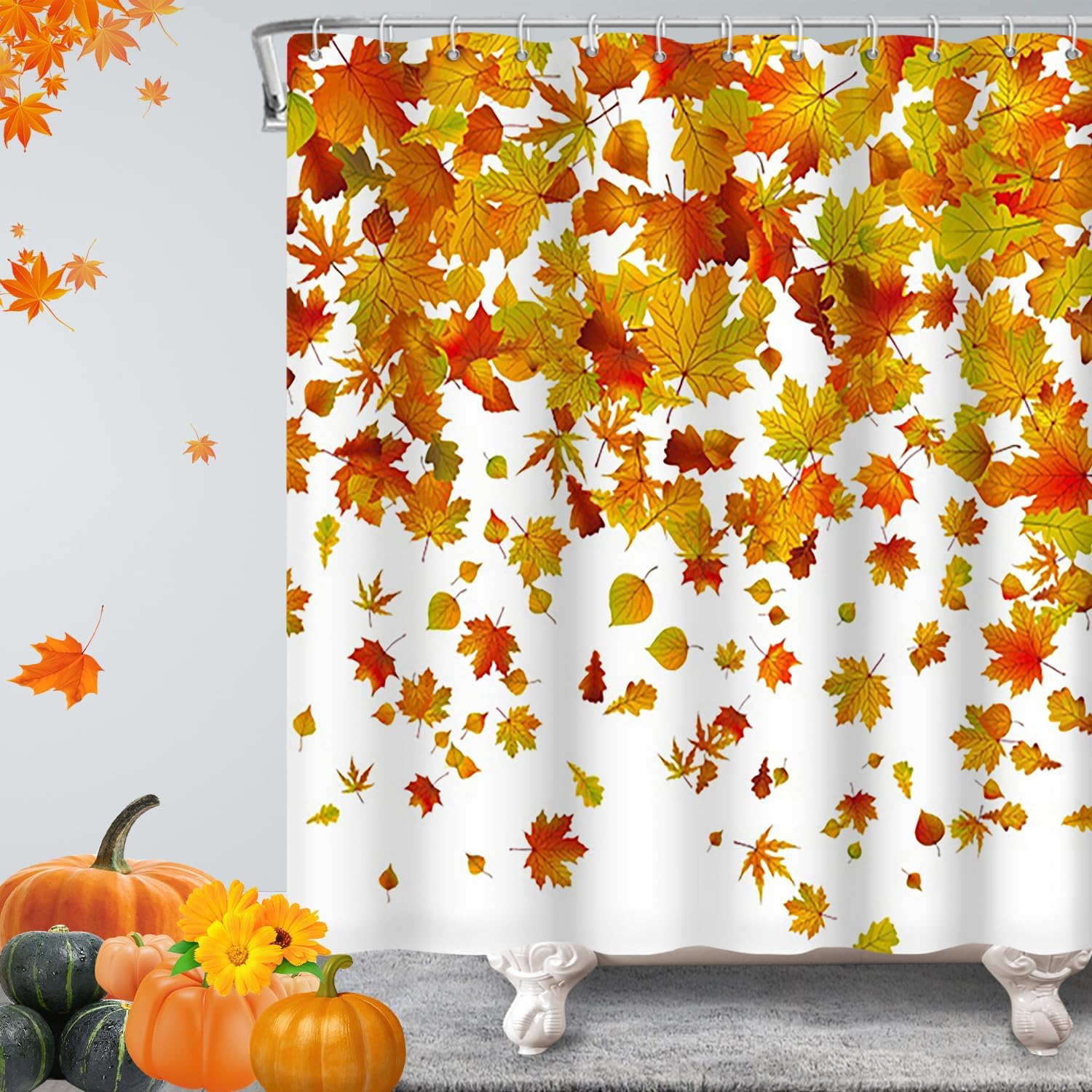 Amazon.com: Renaiss Gold Maple Leaves Shower Curtain for Bathroom ...