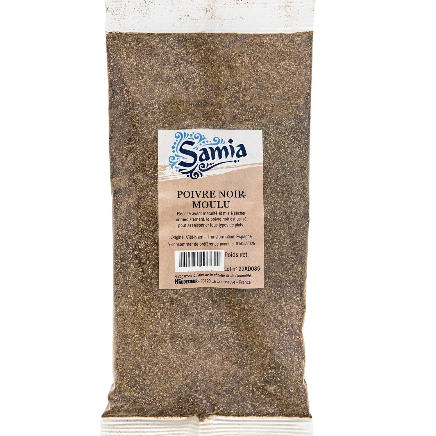 SAMIA Poivre Noir Moulu — 500 g de poivre récolté avant maturité au Viêt-Nam, sachet refermable pour une fraîcheur durable - Lot de 2