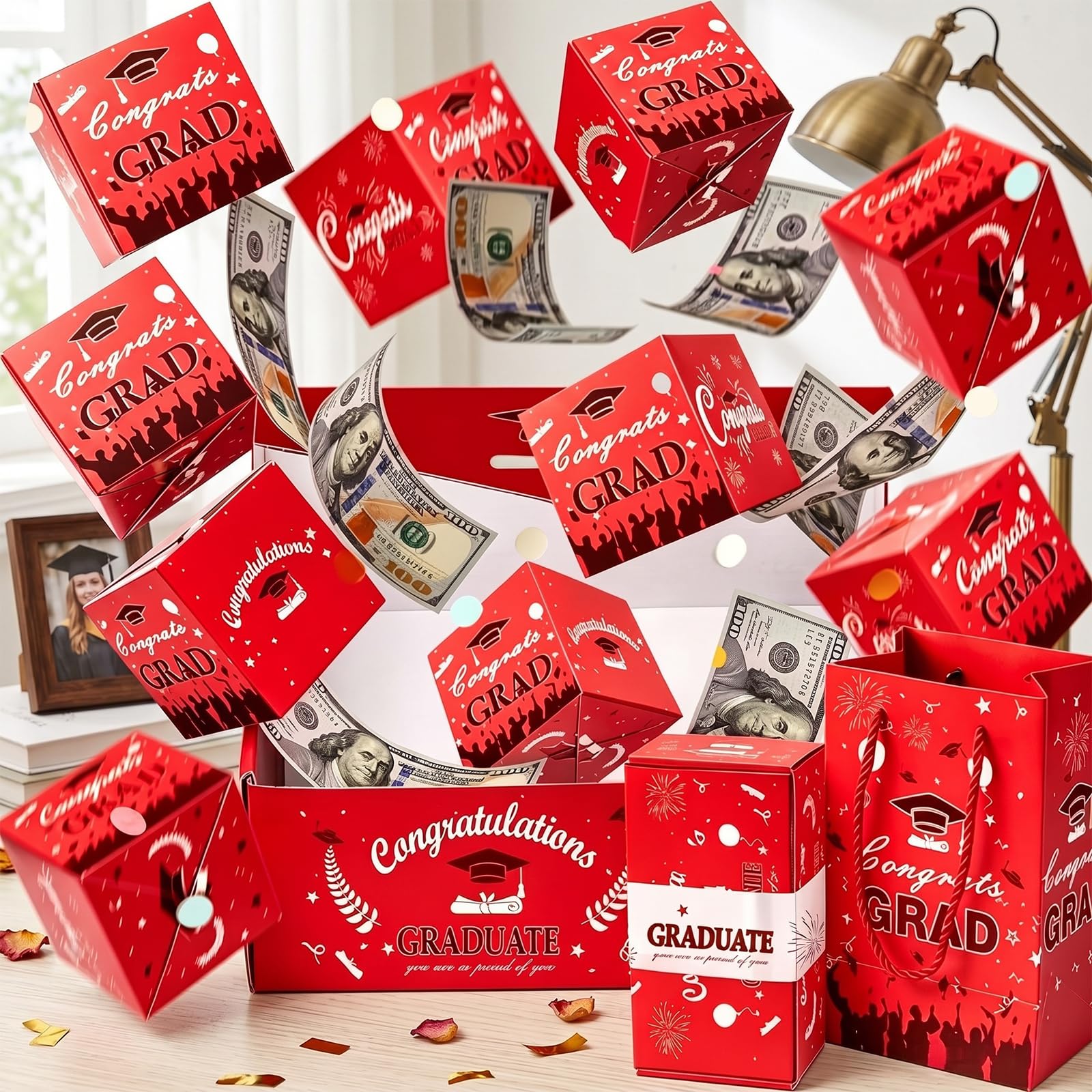2026 Graduation Surprise Explosion Gift Box - DIY Folding Bouncing Cash Pop Up Gift Boxes with Confetti - Congrats Grad Decorations for High School & College - Unique Party Favor Ideas
